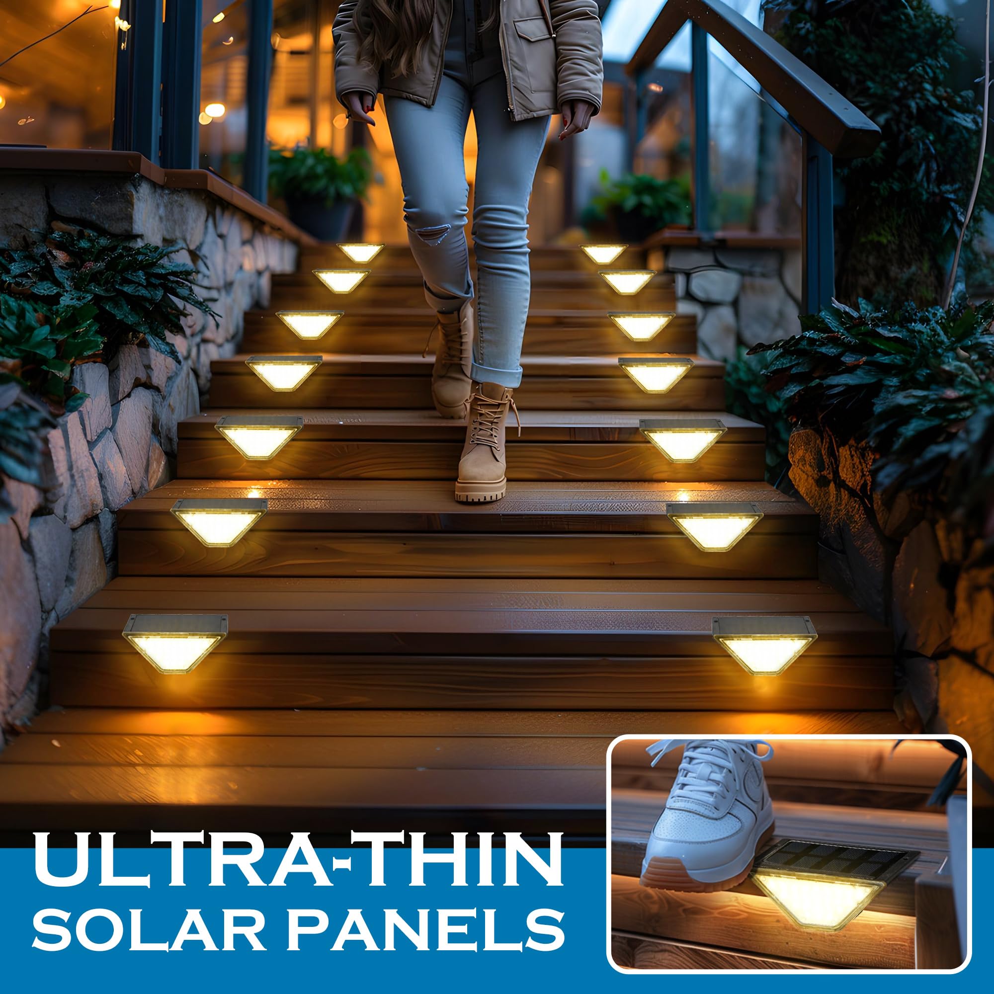 Solpex Solar Step Lights For Outside, 24 Leds Solar Fence Lights Outdoor Waterproof Decor For Stair, Step, Deck, Fence, Front Po