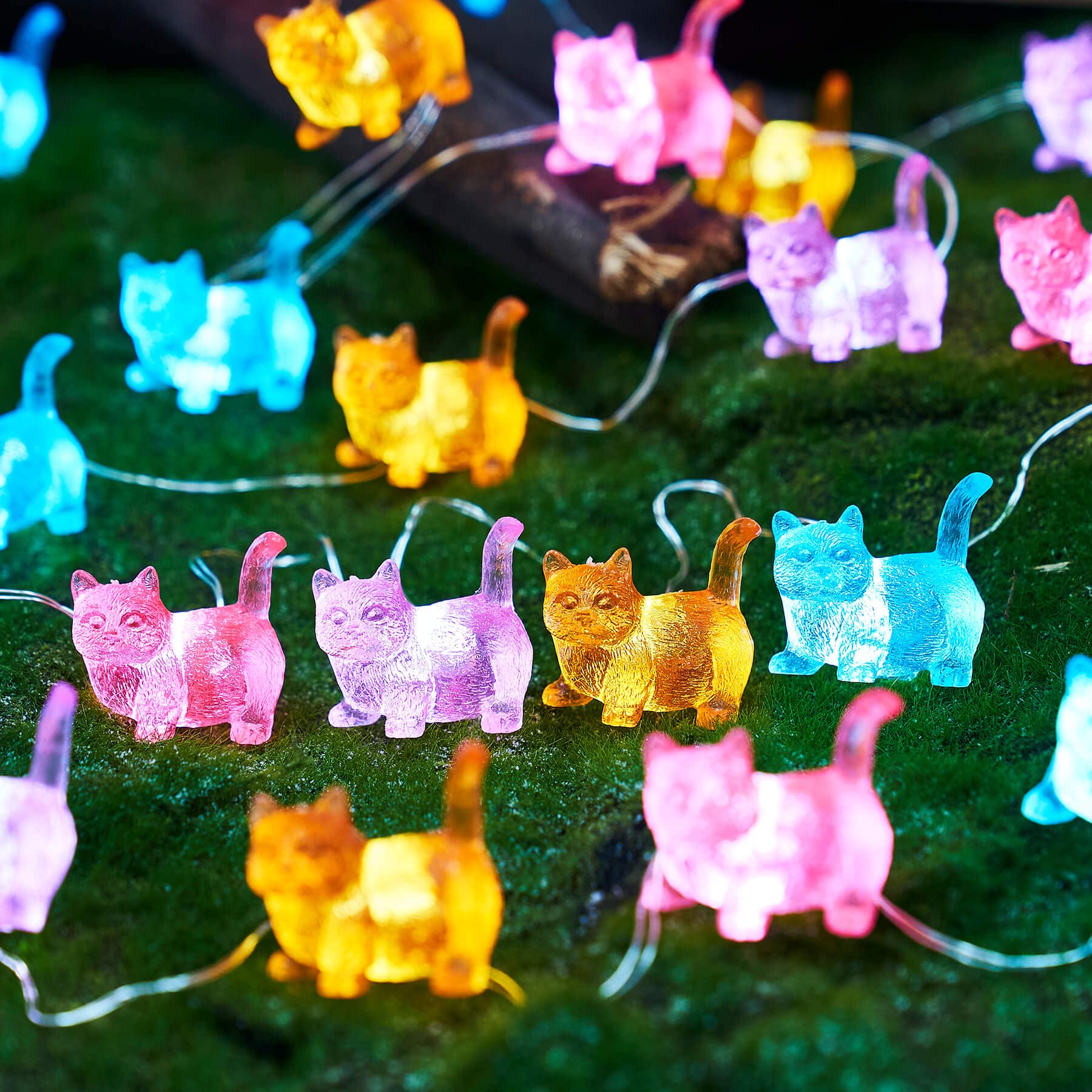 JASHIKA Cat String Lights Kawaii Deco Kitty Fairy Decorative Lights 10ft 30LED Battery Operated Novelty Lighting for Outdoor Wed