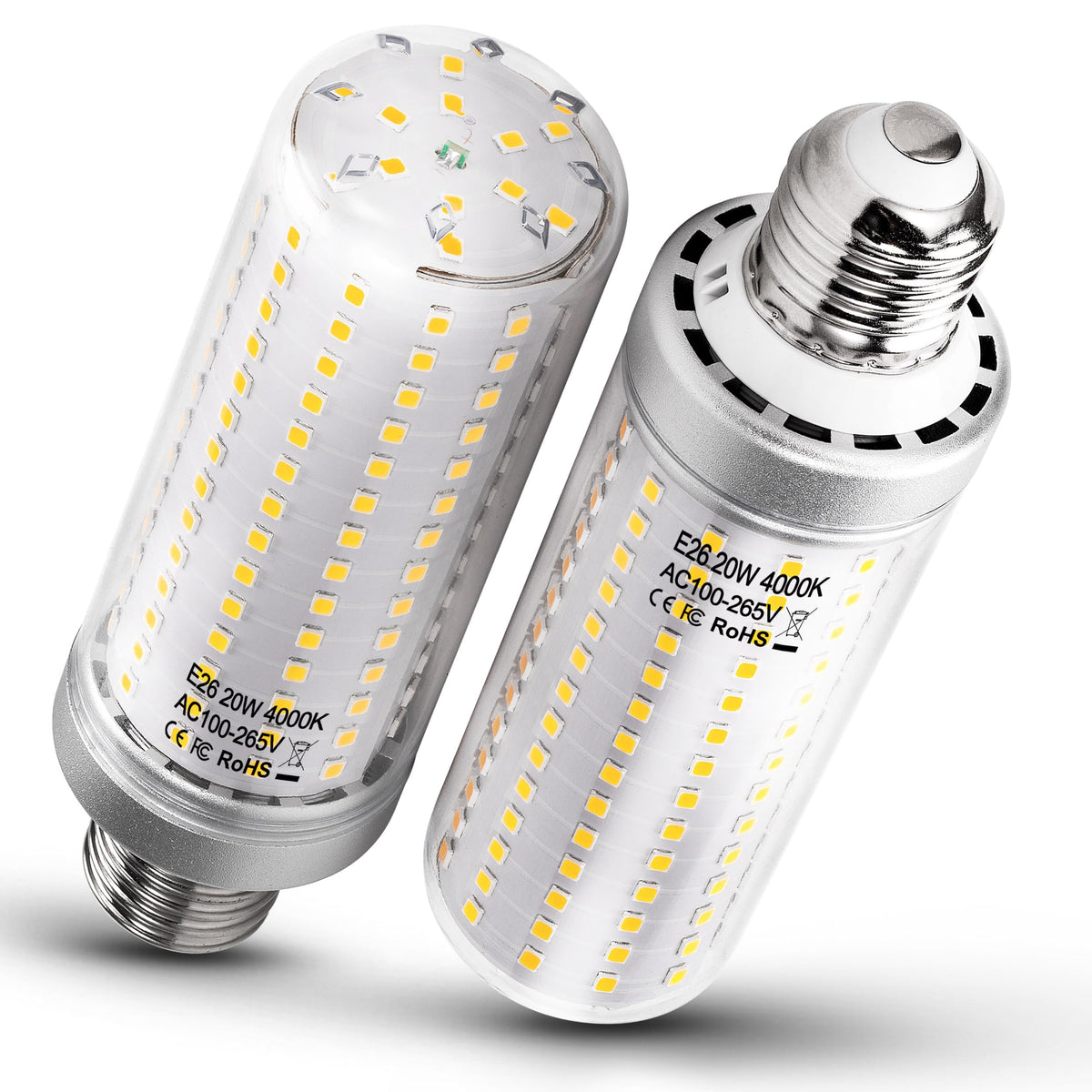1.77 X 5.90 Inch Big E26 20W Led Corn Bulbs 3000 Lumen 200 Watt Equivalent Incandescent Light Bulbs 4000K Natural White Candelab