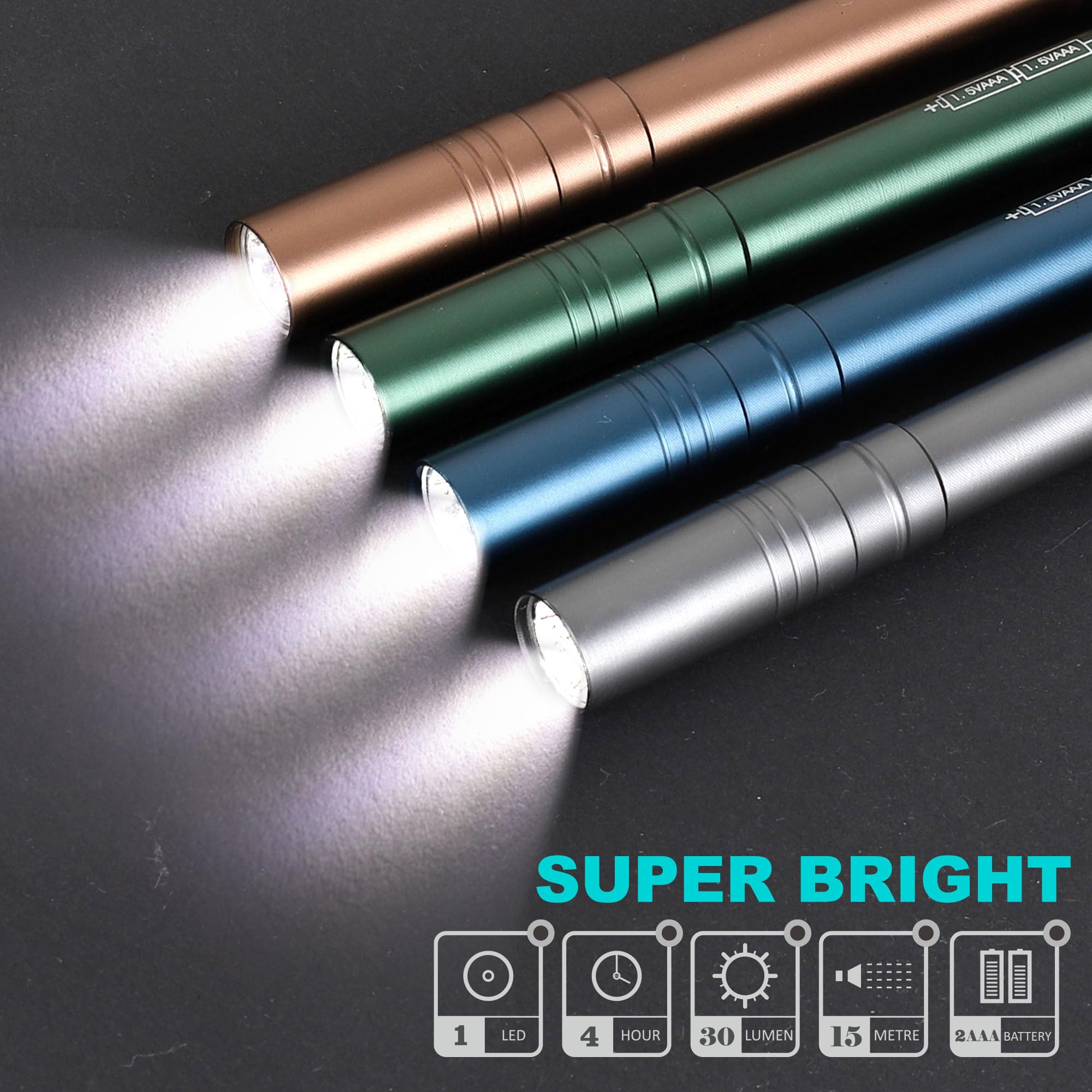 FASTPRO LED Pen Light, 6-Pack, Aluminum, Pocket Flashlight with Batteries Included, Model F00559