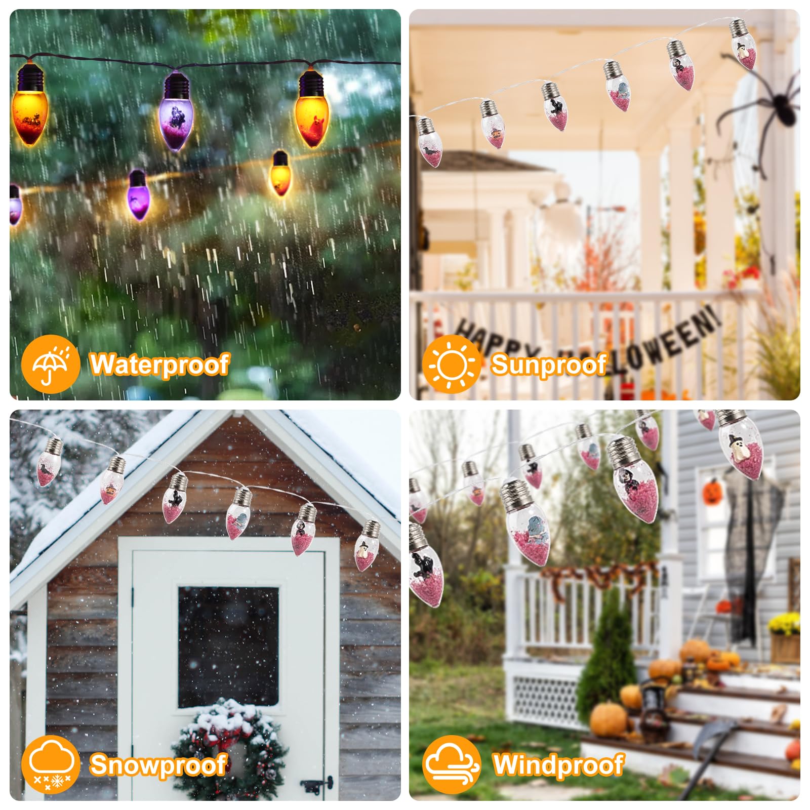ehuoyan Halloween String Lights - 12 Spooky Dolls, Battery-Operated, Indoor/Outdoor, White, Model WSWO12D