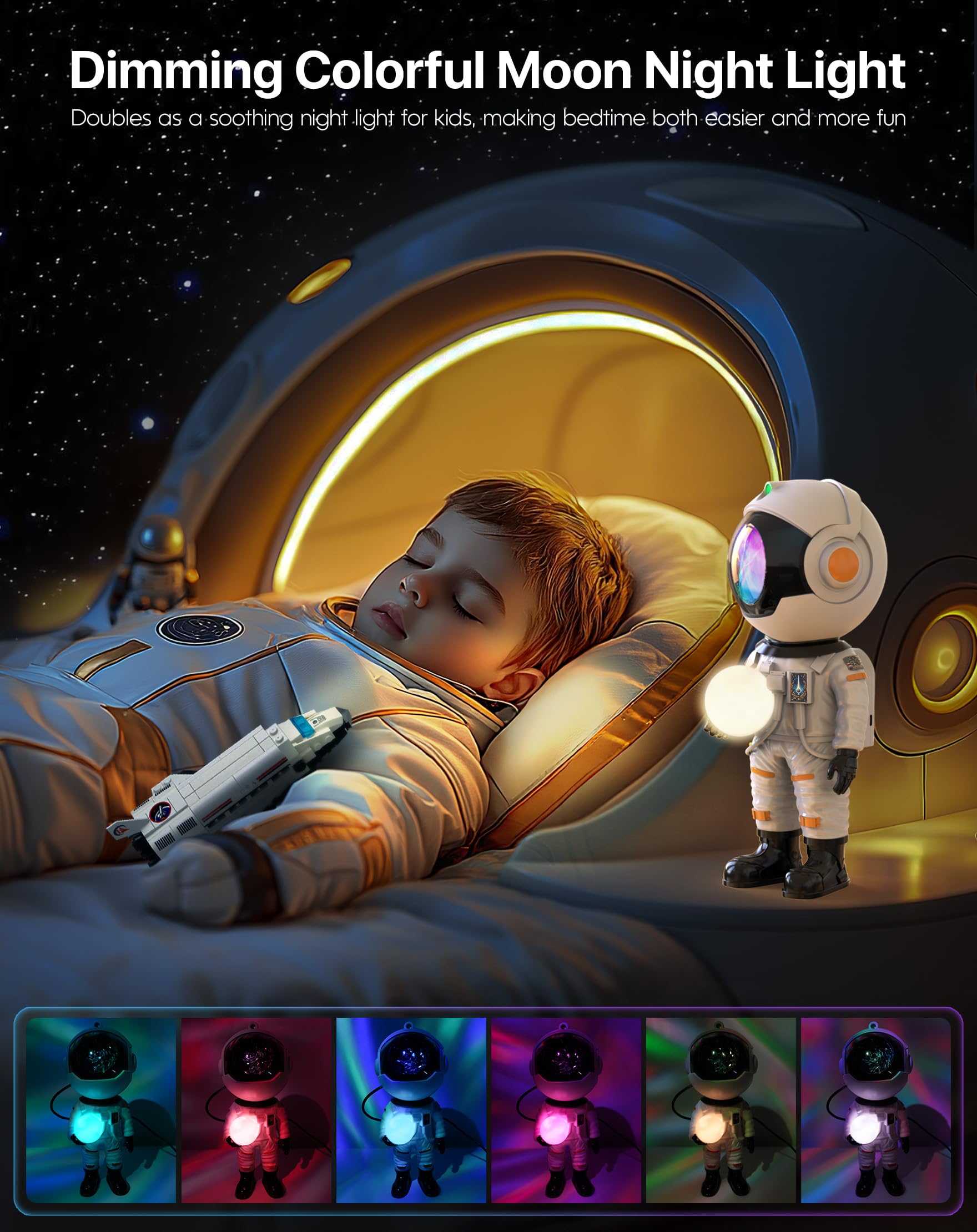 Rossetta Astronaut Galaxy Projector - LED Star Projector for Kids, Pearl White, Remote & Timer, Aesthetic Room Decor, Gift for All Ages