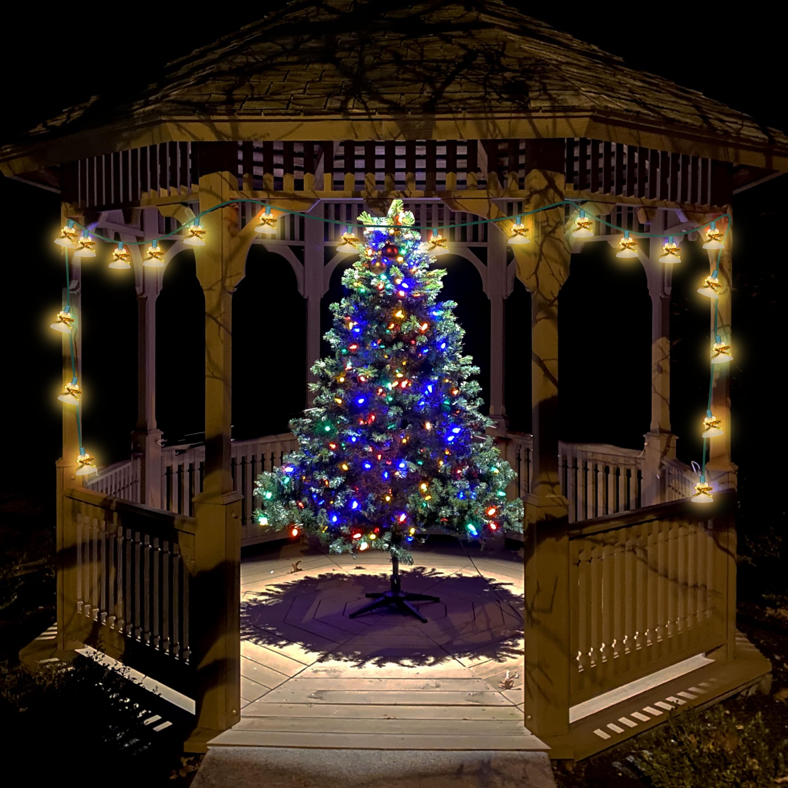 Lamphome 30 Lights Christmas Musical Bell String Lights, 25 Classical Holiday Songs, 7 Functions Clear Incandescent Bulb Green W
