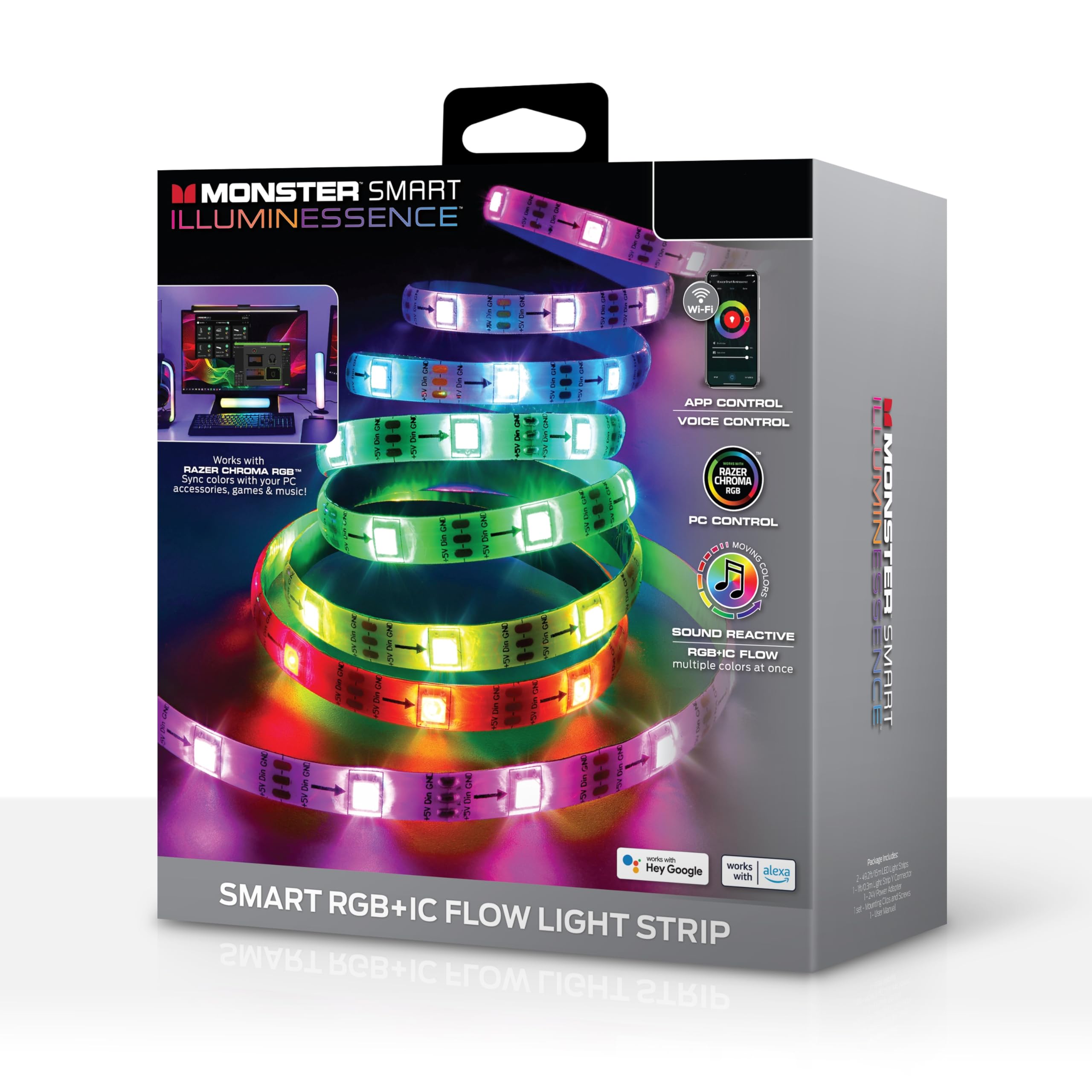 Monster Smart 25 Foot RGB+IC LED Band Lights  Sound Reactive Band Lights for Bedroom  App & Voice Control  RGB Light Band for Room  Alexa Google Home  Razer Chroma Sync  225 RGB+IC LED Lights
