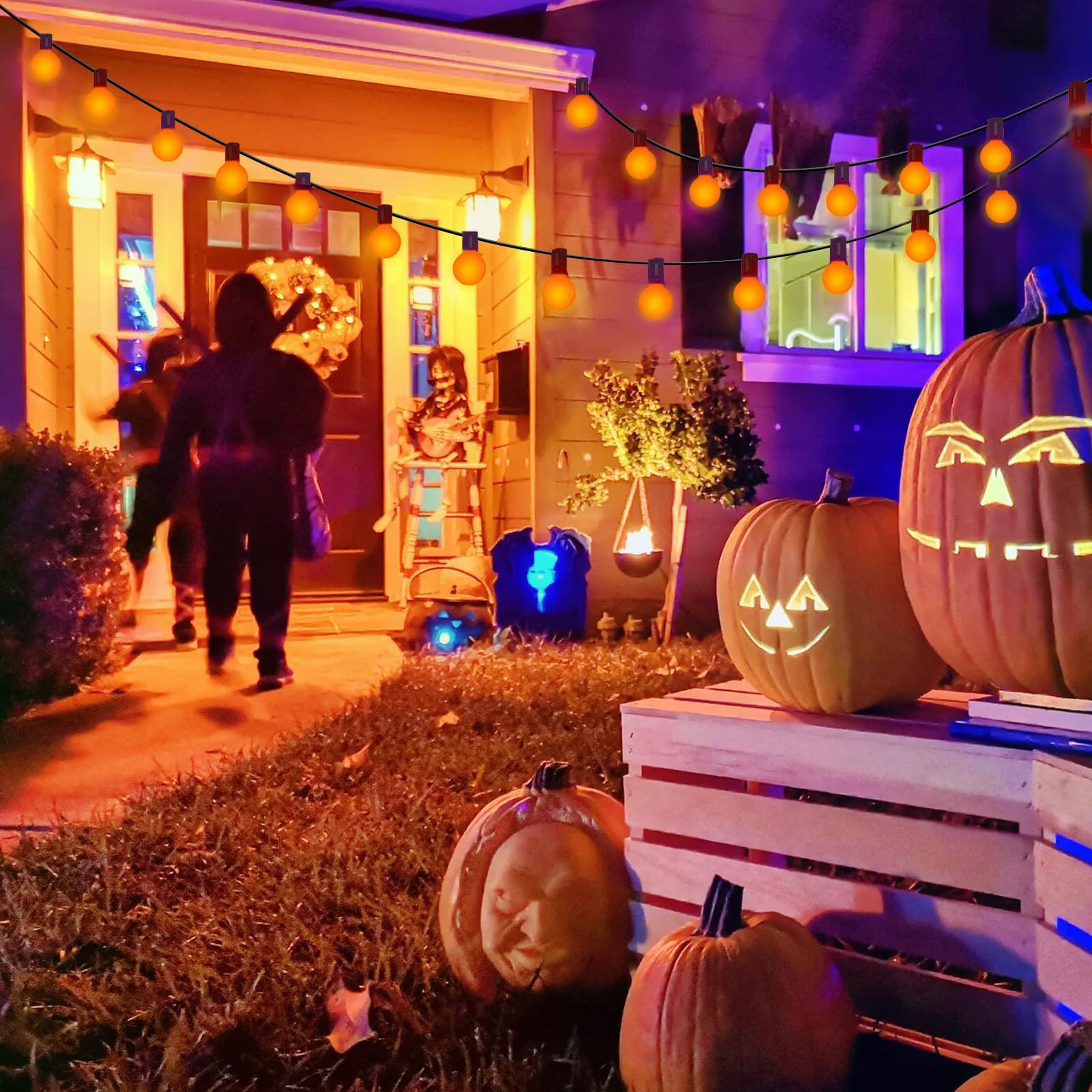 Jasneniebo 25 Pack G40 Orange Halloween Replacement Light Bulb, G40 Orange Christmas Lights Bulbs For Halloween Outdoor Patio St