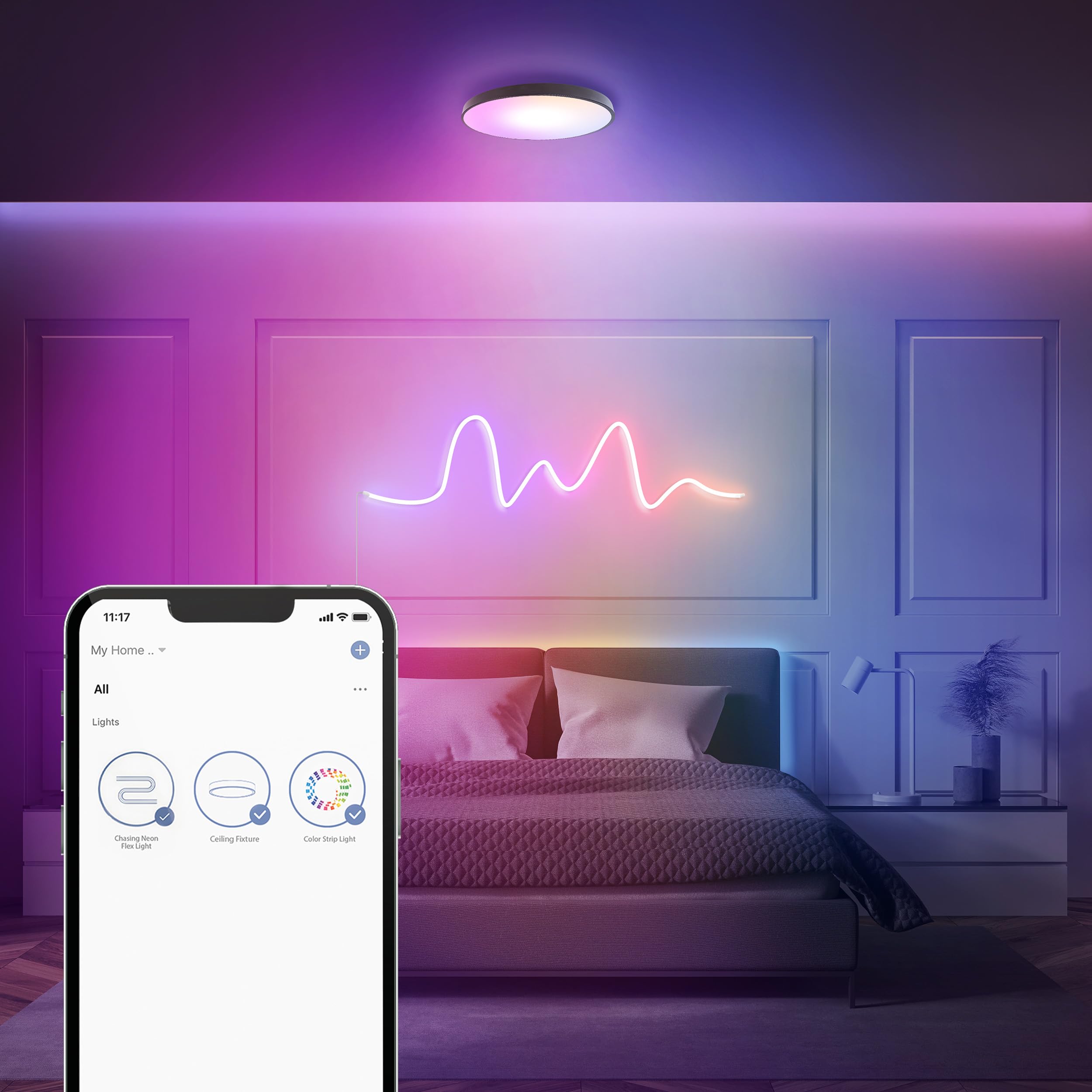 Feit Electric Smart Ceiling Light Fixture, 15'' Round Flush Mount, Color Changing, Music Sync, Works With Alexa And Google Home