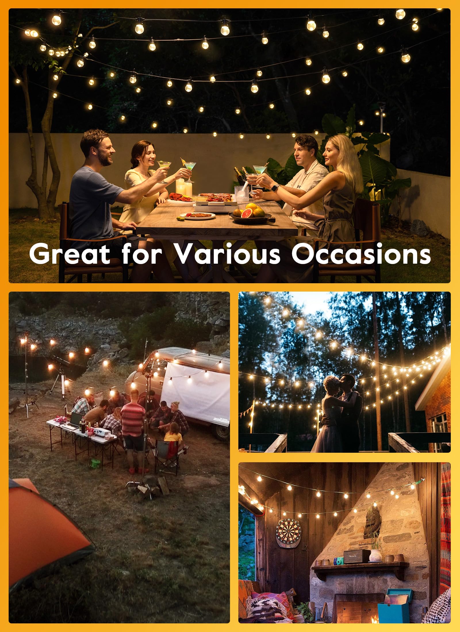 Brightown Outdoor Solar String Lights 34Ft - Led G40 Pro Globe Patio Energy Saving With 11 Shatterproof Bulbs, 3 Light Modes Waterproof Hanging Lights For Christmas Outside Garden Backyard Party Decor