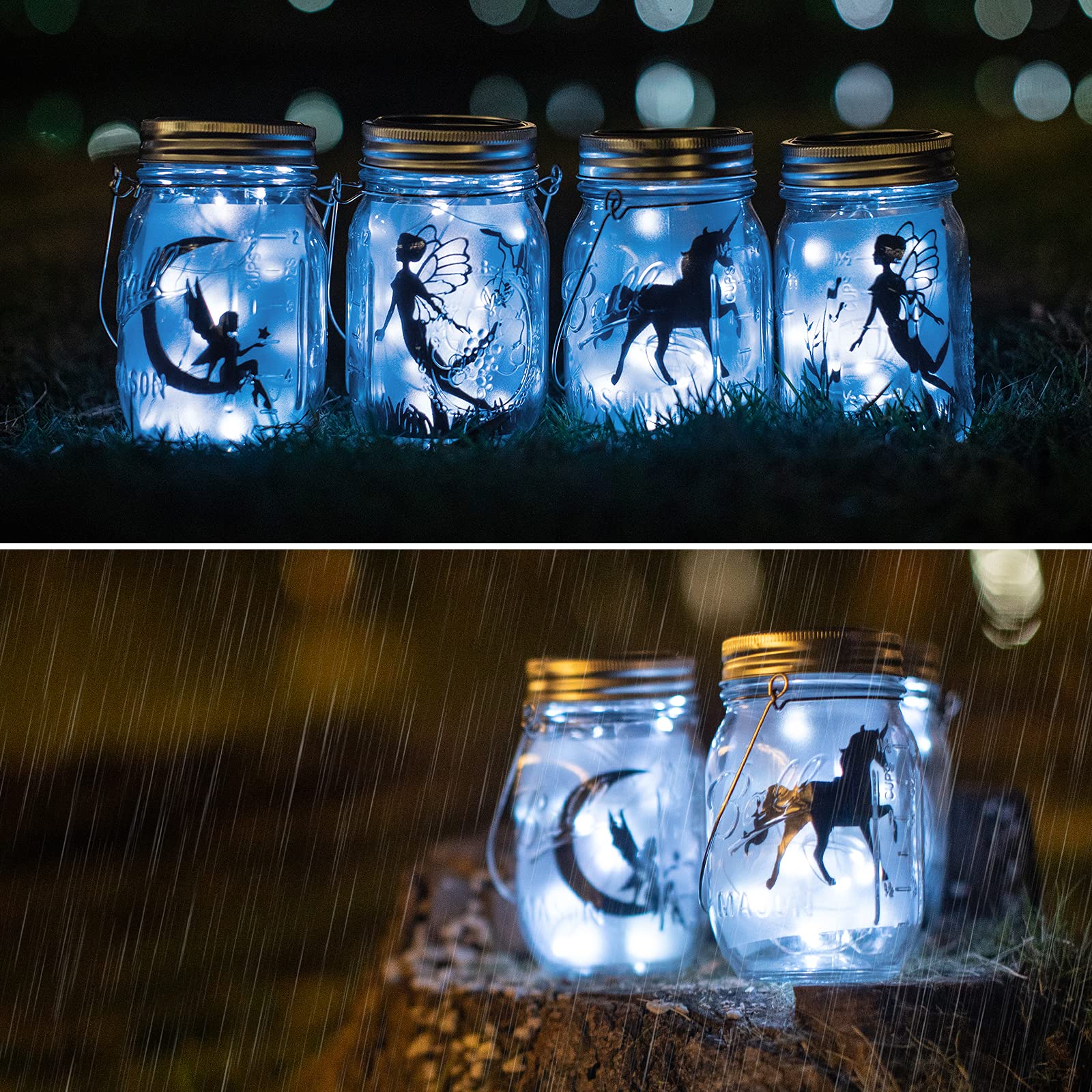 YJFWAL Mason Jar Solar Lights, 12 Pack, 30 LED Firefly Lid Lights for Garden, Patio, Cool White, Model YJFWAL-30LEDSolarFairy