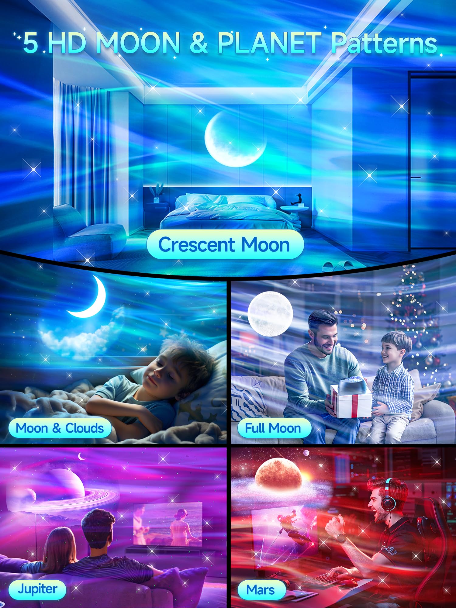 One Fire Galaxy Projector - 21 Colors, 15 White Noise, Bluetooth, Remote - Model WH-E12A, Black