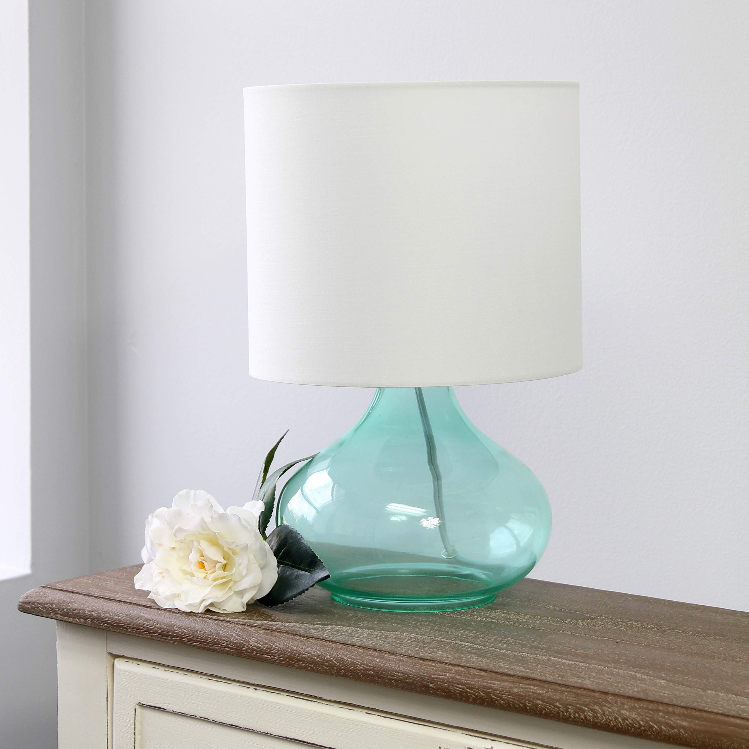 Simple Designs LT2063-AOW Glass Raindrop Bedside Table Lamp with White Fabric Shade, Aqua (Pack of 4)