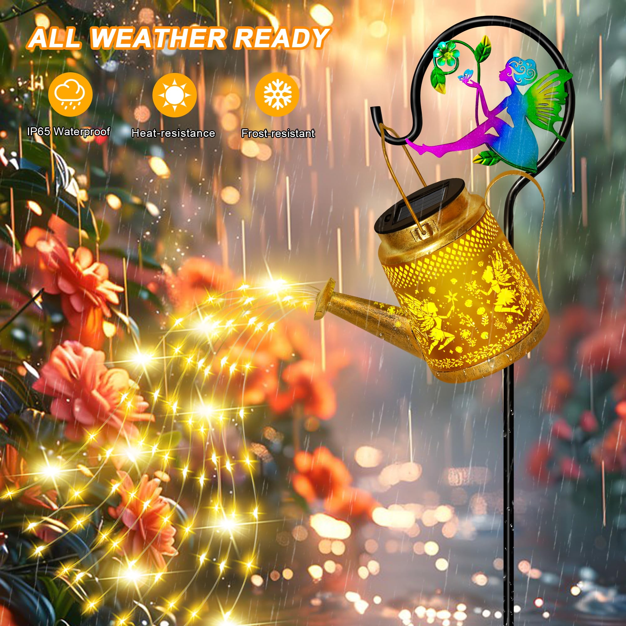 Solar Watering Can Lights Outdoor Garden Decor, Large Fairy Hanging Lantern With Shepherd Hook, Waterproof Garden Lights For Out