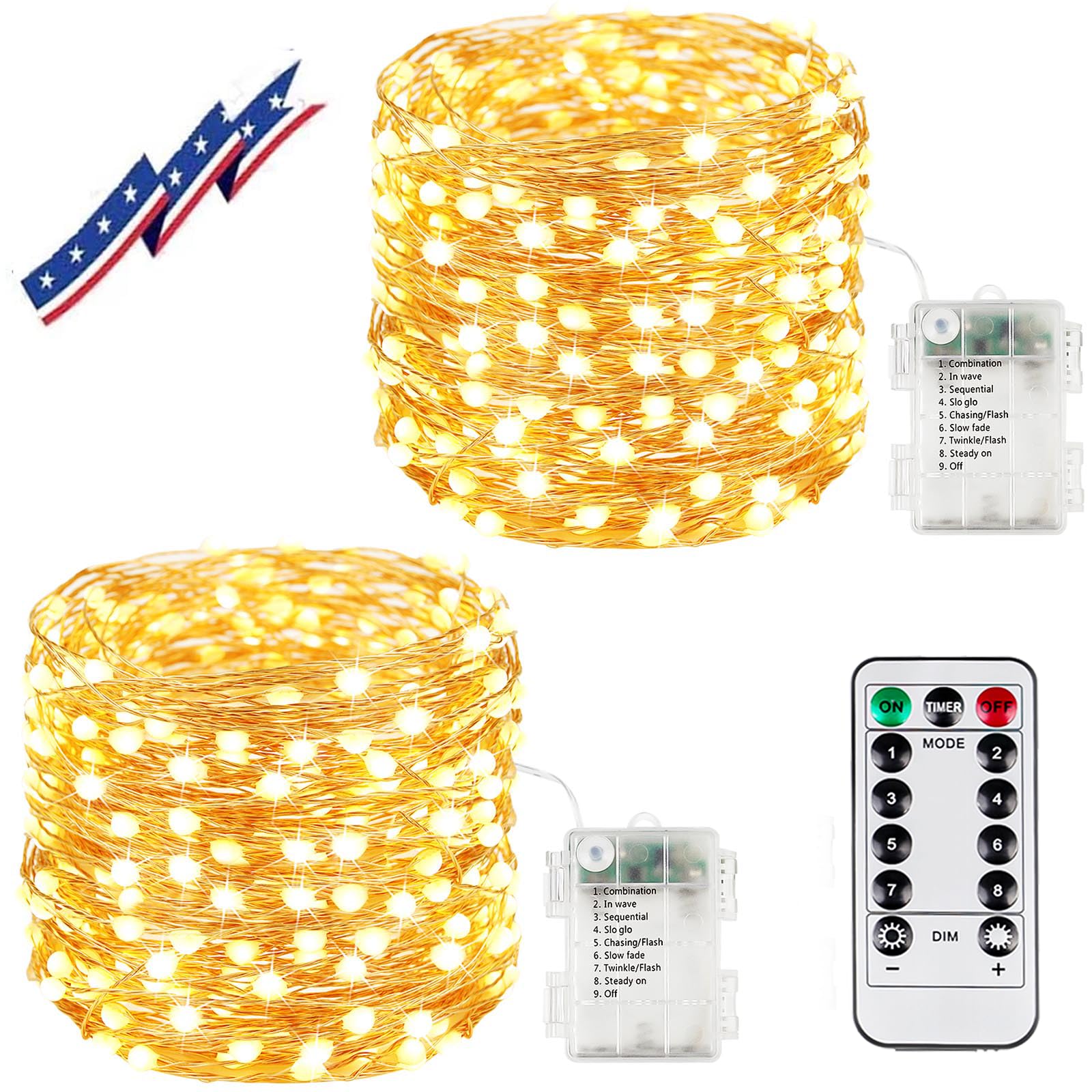 2Pack 132Ft 400LED Battery Operated Fairy Lights with Remote, Waterproof Battery Christmas String Light with Timer, Twinkle Ligh