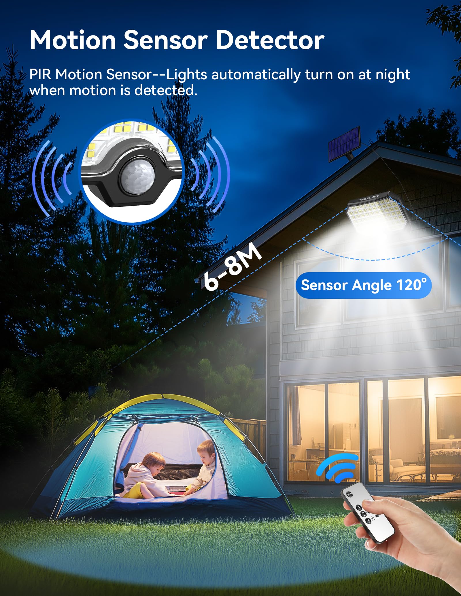 Tecknet Solar Outdoor Lights, 2500Lm Led Flood Lights With Remote Control Solar Motion Sensor Lights With 3 Modes, Ip65 Waterpro