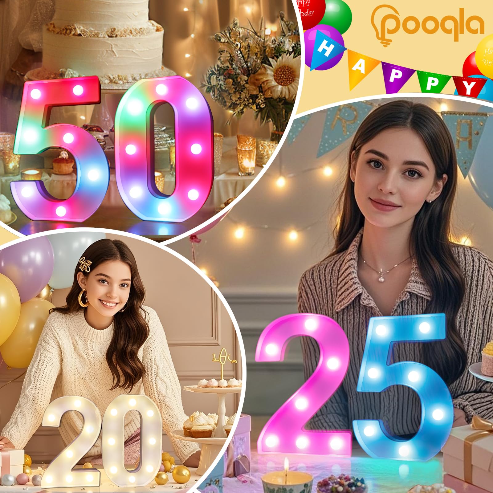Pooqla Colorful Lighted Numbers With Remote  35 Colors Light Up Numbers For Party  Rgb Led Marquee Number Lights Gift For 5Th Birthday Decorations  Wedding  Bar  Night Light  Home Decor  Number 5