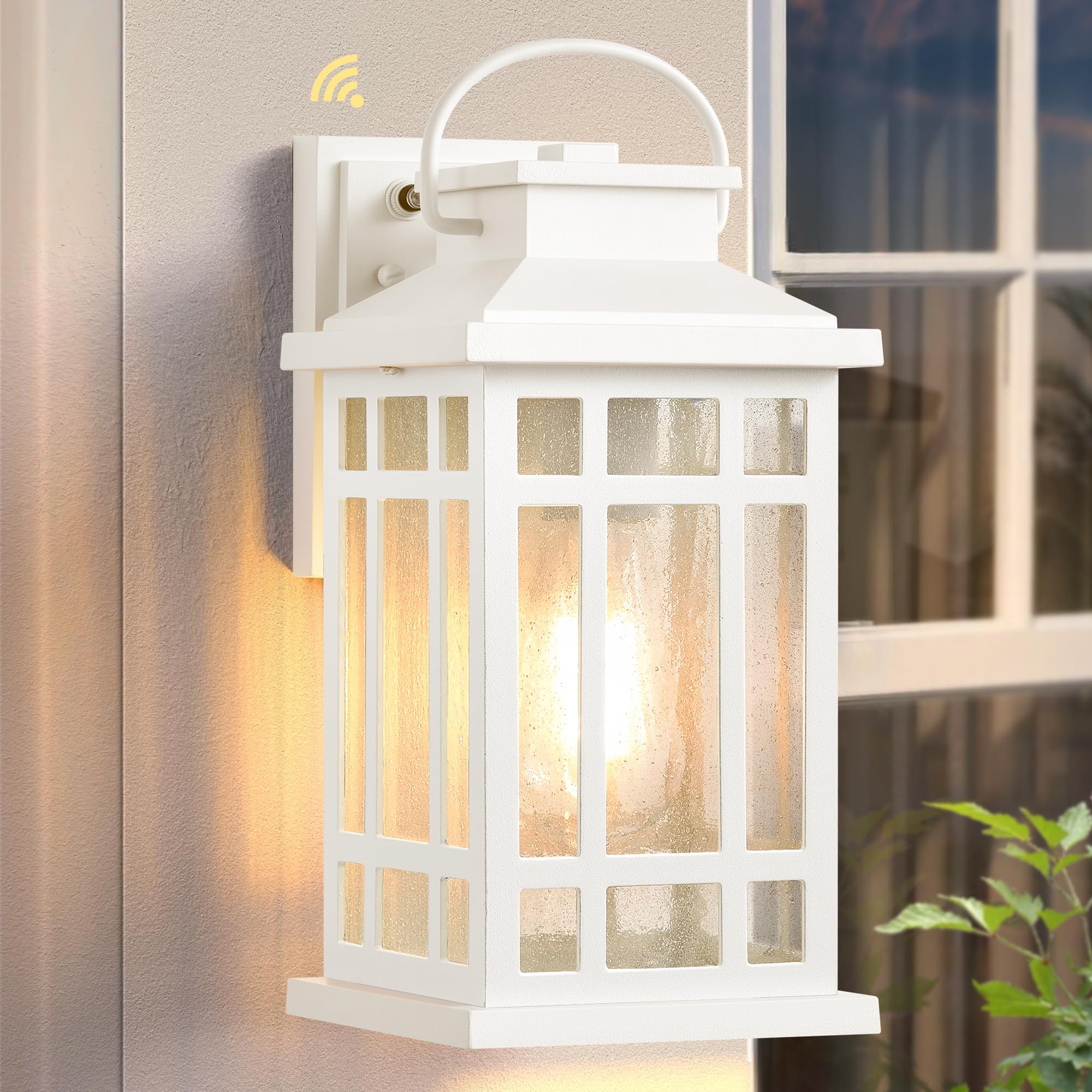 OPAXIS White Porch Lights Outdoor with Dusk to Dawn Sensor  Modern Outside Wall Lights with Seed Glass  Aluminum Waterproof and Anti-Rust Outside Lights for House  Garage  Garden  Entryway  Doorway