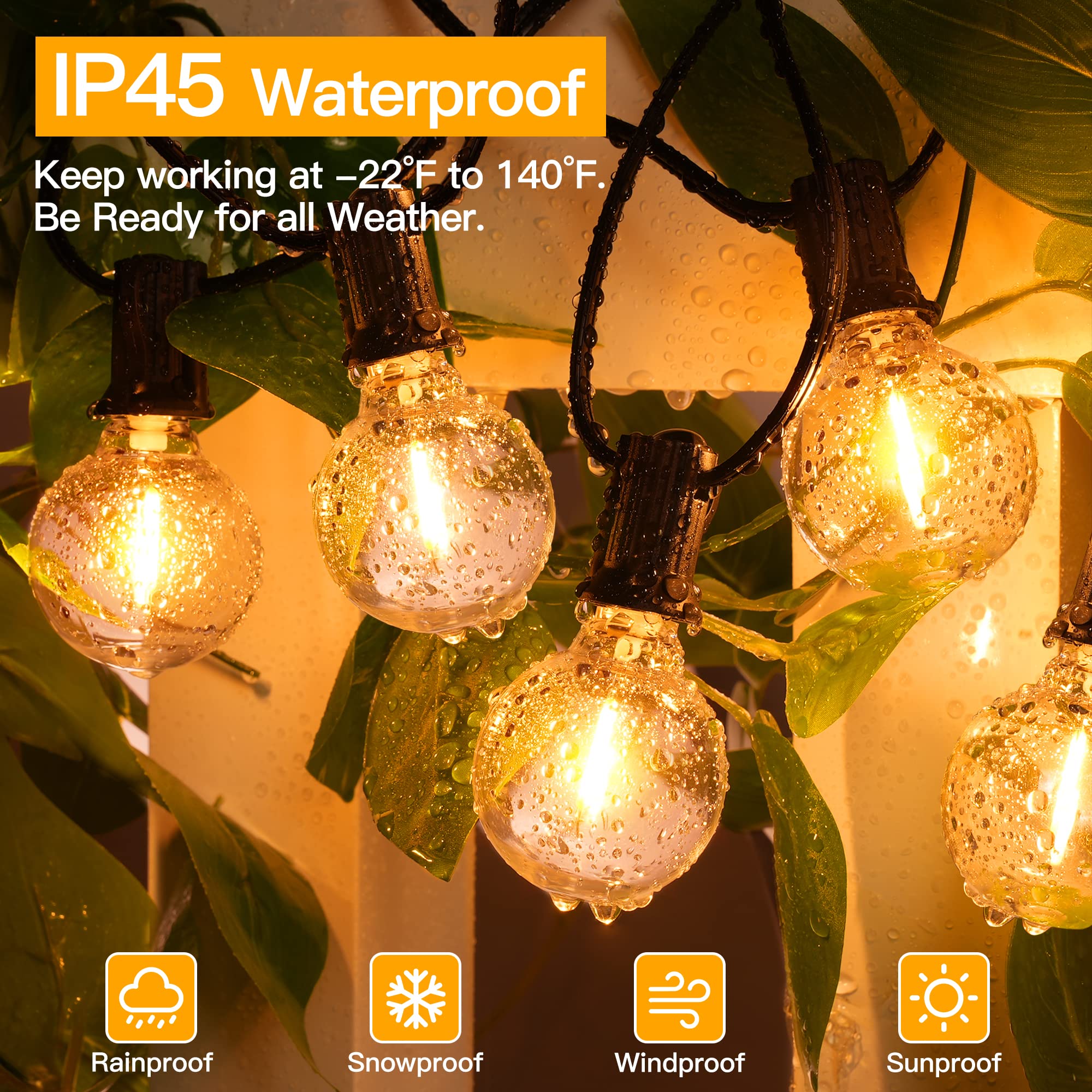 Ollny 25FT Waterproof Connectable Outdoor String Lights with 13 Edison Bulbs, Warm White, Plastic, Model IL-E12-20025013