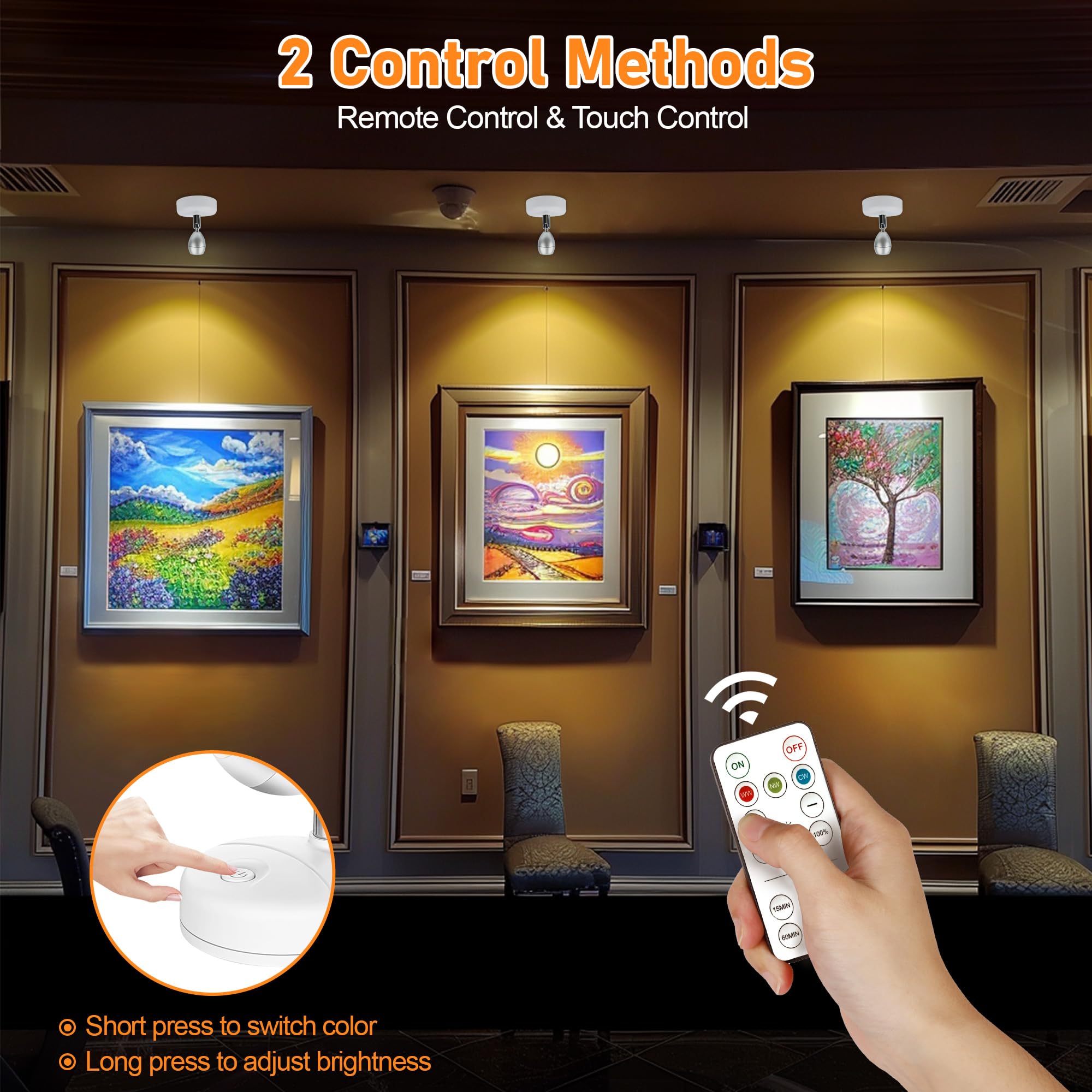 4 Pack Wireless Spot Lights Indoor, Battery Operated Uplighting, Mini Spotlight With Remote 3Cct Tree Lights Indoor, Accent Wall