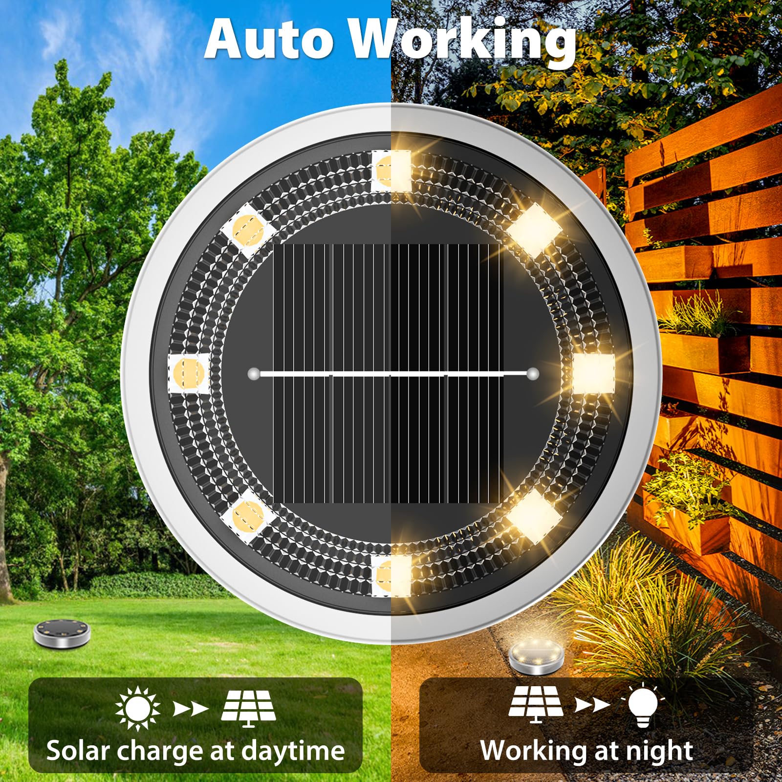 nipify Solar Ground Lights - 8 Pack, LED Waterproof Disc Lights for Yard, Garden, Deck, Patio, Warm White, Stainless Steel