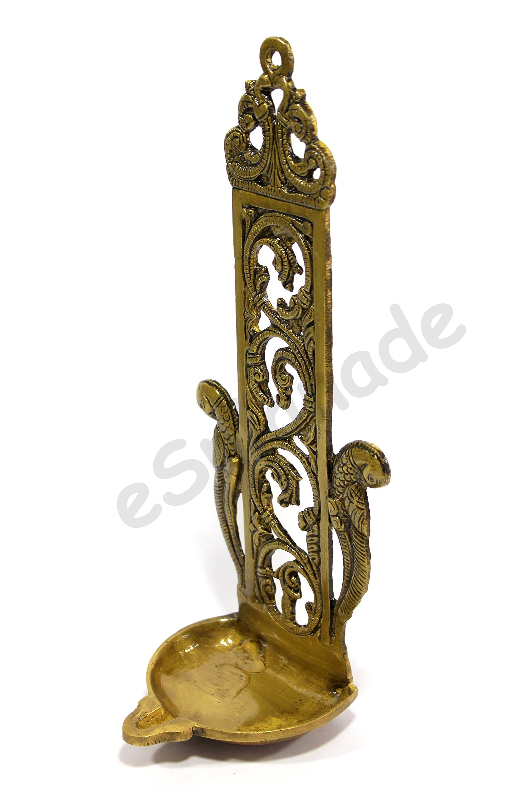 Esplanade - Ethnic Indian Design Peacock Brass Wall Hanging Diya - 11&quot; Inches | Home Decor |Brass Diya | Brass Deepam | Brass Lamps | Kuthu Vilakku |