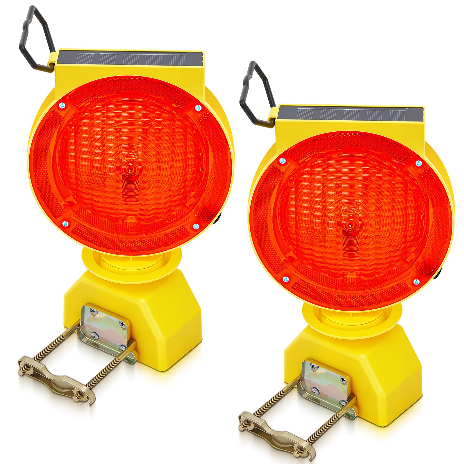 Kittmip 2 Pcs Solar Flashing Traffic Lights Solar Warning Lights Industrial Warning Traffic Safety Barricade Signal Flashing 2 S