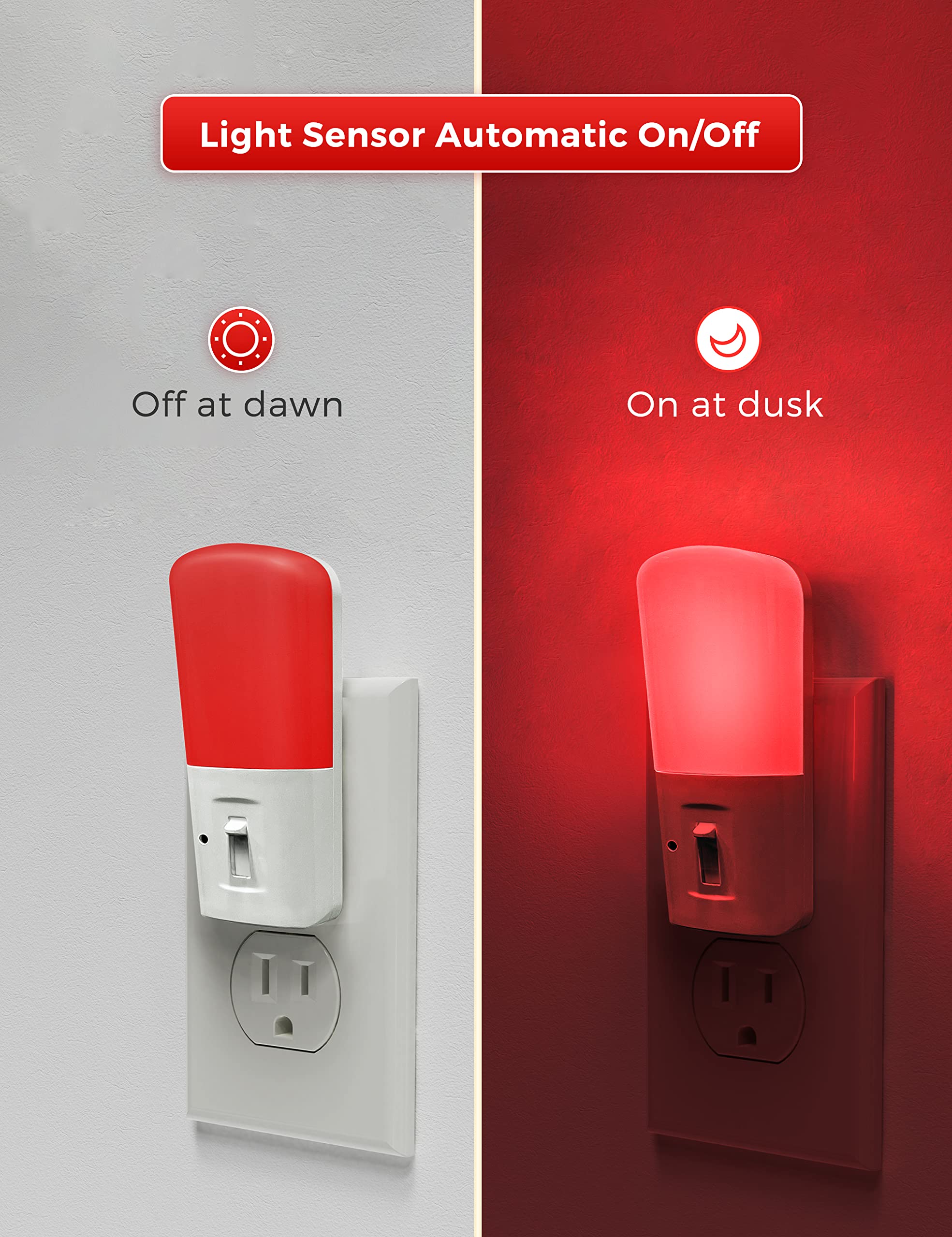 Lohas Red Night Light Plug In, Dimmable Red Light Led Night Lights With Dusk To Dawn Sensor, Adjustable Brightness Red Light For Nursery Kids Room Hallway Kitchen,Christmas Gift 2 Pack