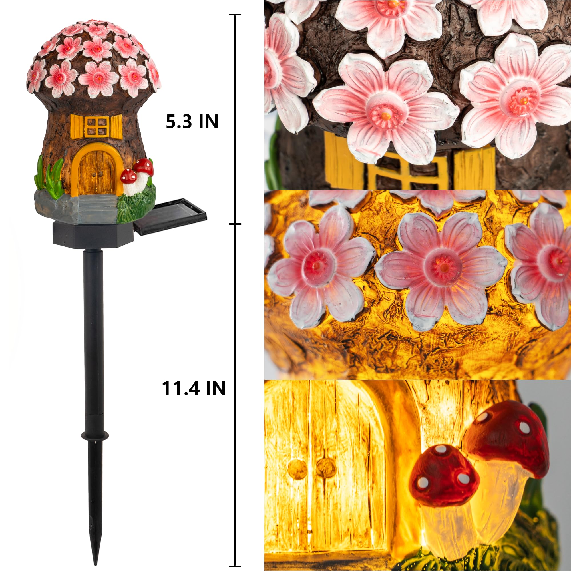 Dazzle Bright Solar Mushroom Lights - LED Garden Decor, Resin, Outdoor Stakes
