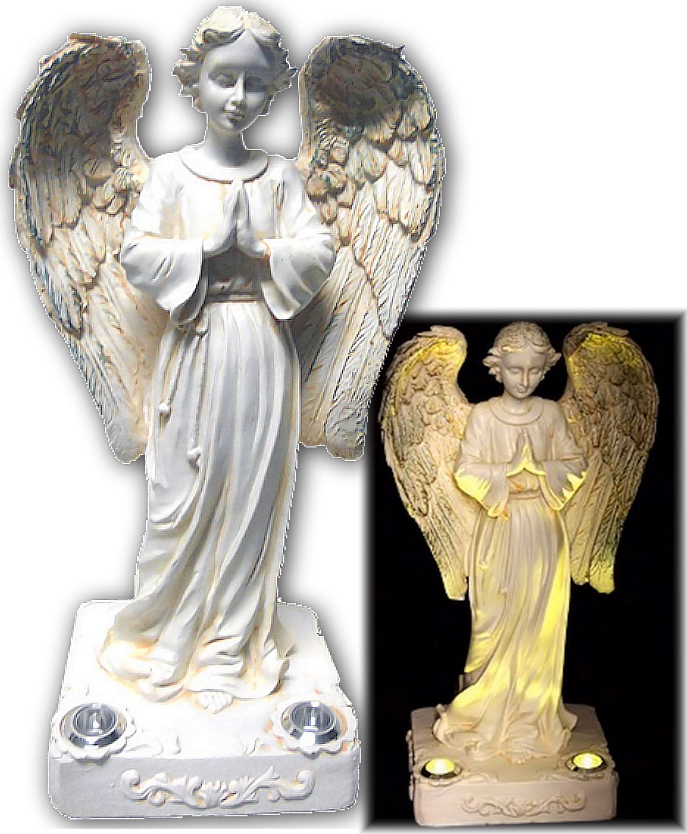 BRILLIANT AND MO Solar Angel Lights - 2 Yellow LED, White Polyresin, Model 14124307, Light Yellow Shade