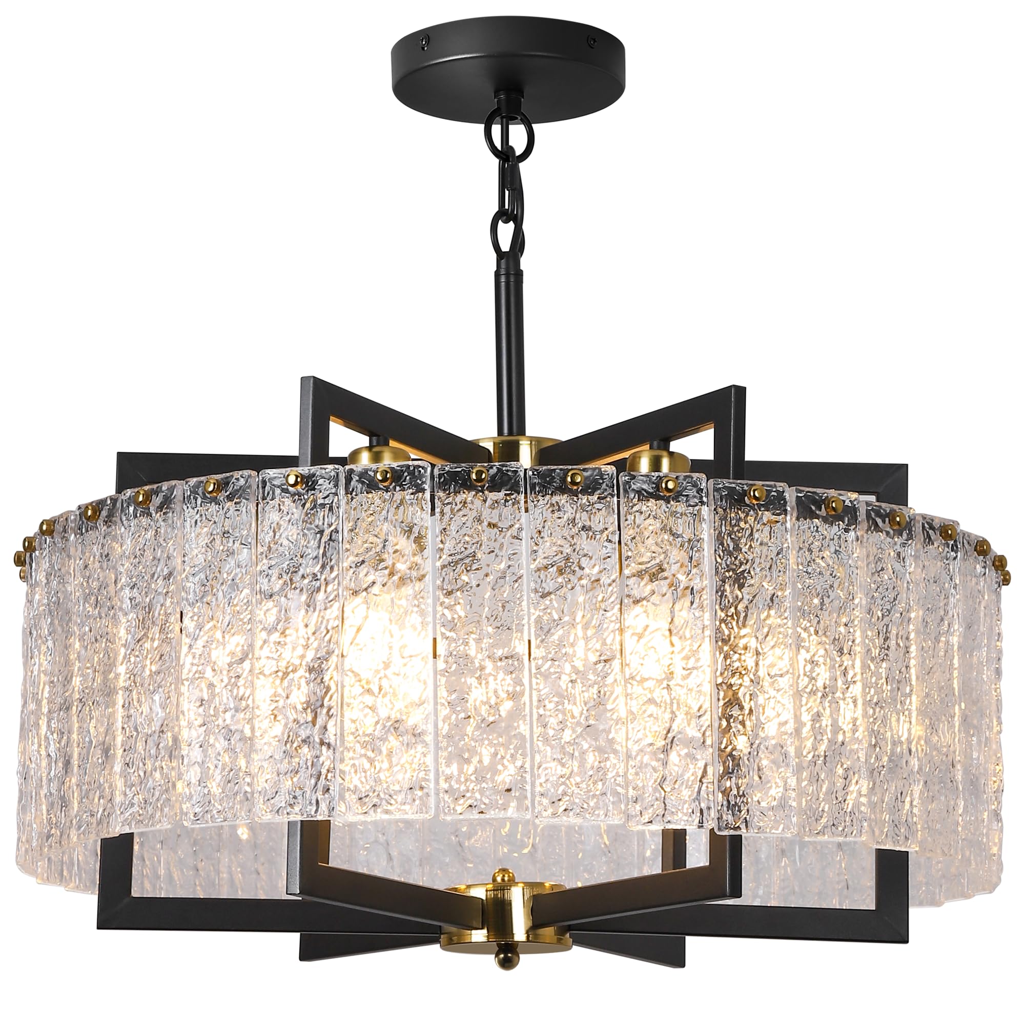 KINGTORO Modern Black Crystal Chandeliers for Dining Room  Elegant Chandelier Light Fixture for Kitchen Island  Water Ripple Glass  Drum Hanging Lights for Bar Table Entryway Foyer Hallway-24 