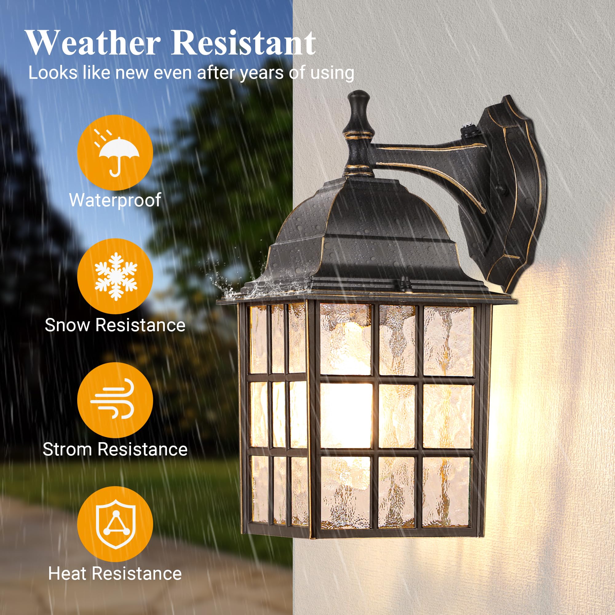 Wihtu Black Dusk To Dawn Outdoor Lights For House With Gold Rim, Sensor Exterior Lighting Fixtures Wall Mount, Waterproof Porch