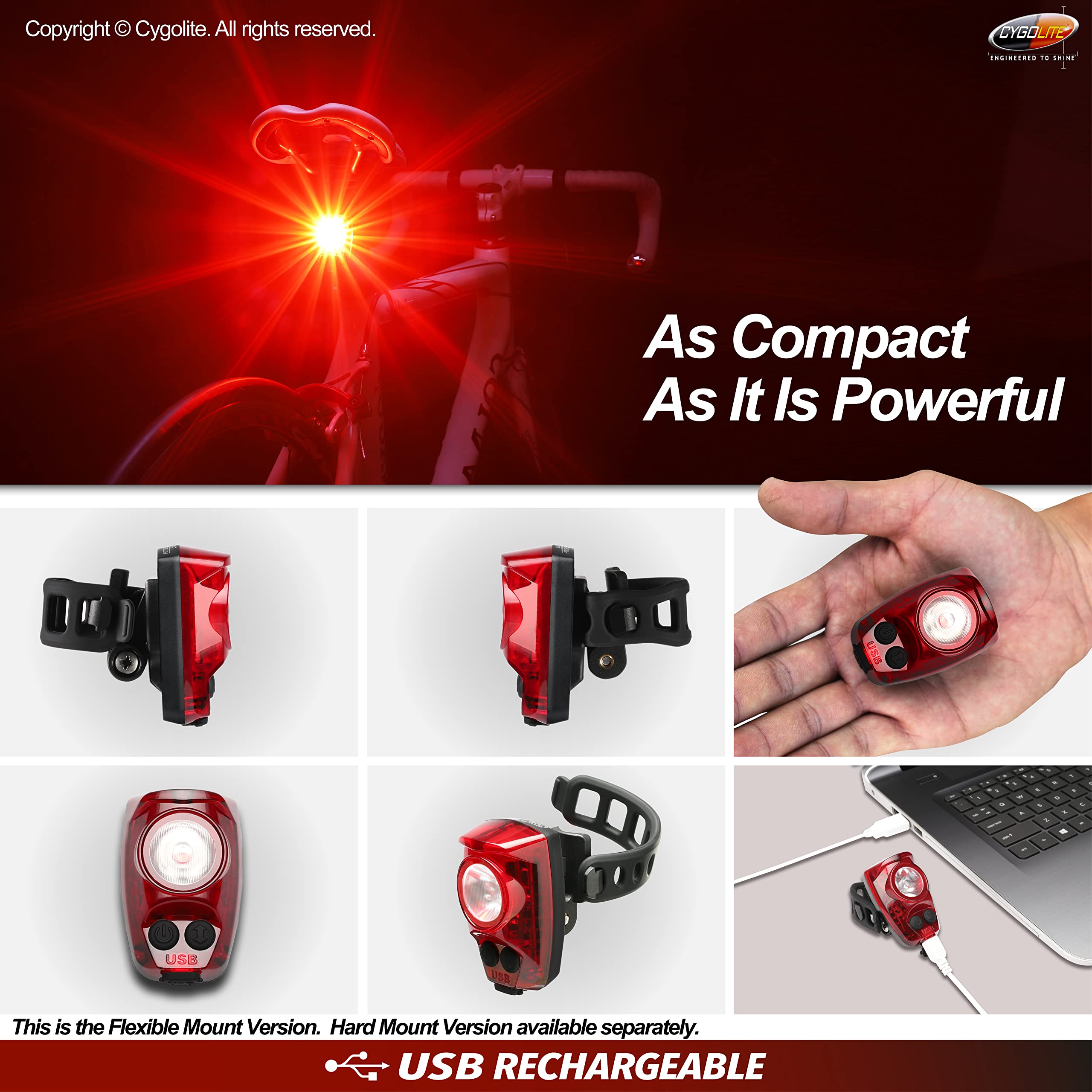 Cygolite Hotshot Pro– 200 Lumen Bike Tail Light [Flexible Mount Type]– 6 Night & Daytime Modes– User Adjustable Flash Speed- Compact Design– Ip64 Water Resistant– Usb Rechargeable–Great For Busy Roads