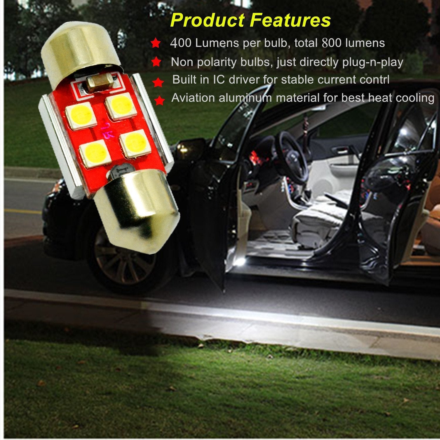 Alla Lighting 4X 800 Lumens De3175 De3021 De3022 Led Bulb Can-Bus Xtreme Super Bright 6000K Xenon White 31Mm(1.25&quot;) 3030 Smd Interior Festoon Dome, Map, Trunk, Glove Box, Door Lights Replacement