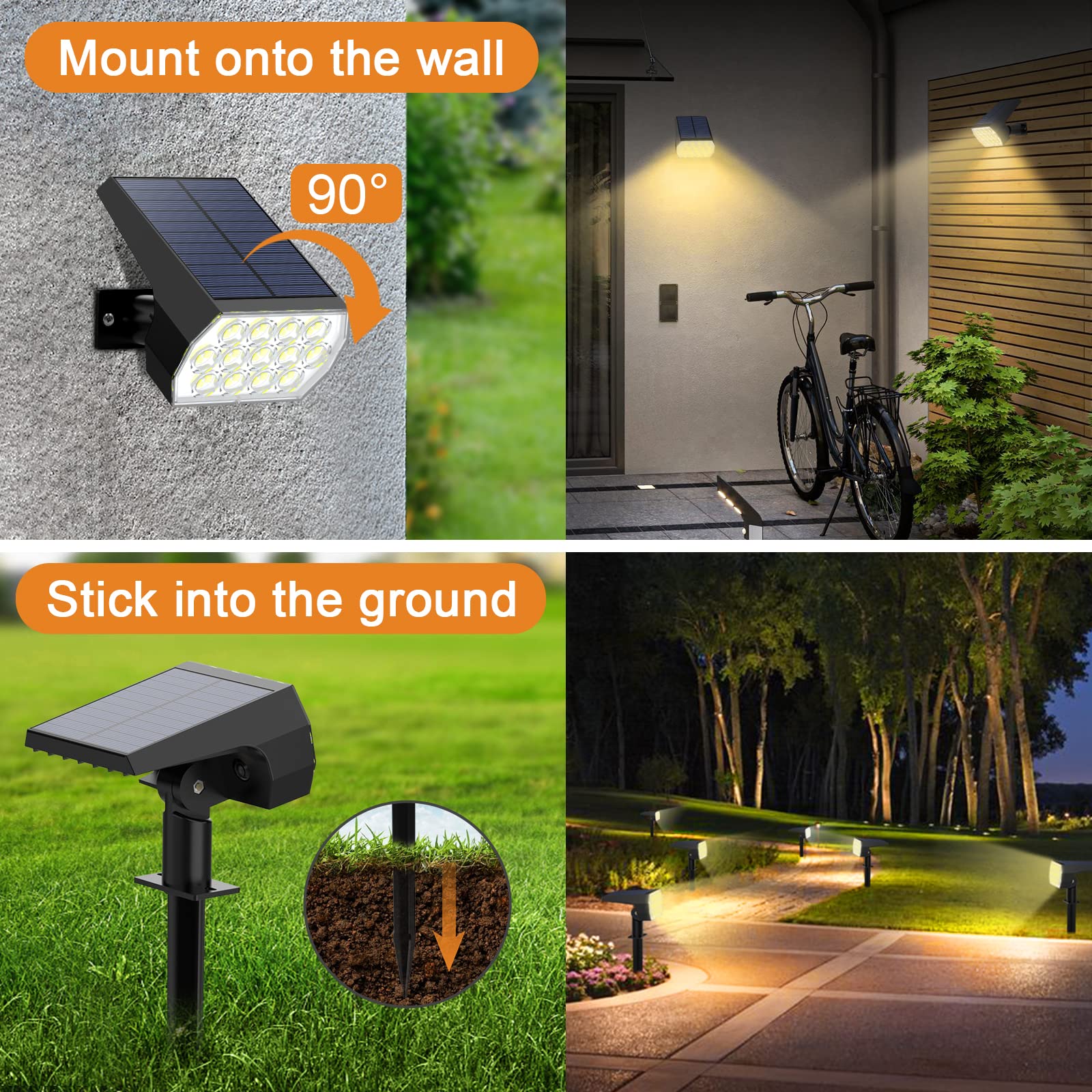 Welalo Solar Spot Lights Outdoor, [10 Pack/52 Led/3 Modes] 2-In-1 Solar Landscape Spotlights, Solar Powered Security Lights, Waterproof Wall Lights For Walkway Yard Garden Driveway(Warm White)