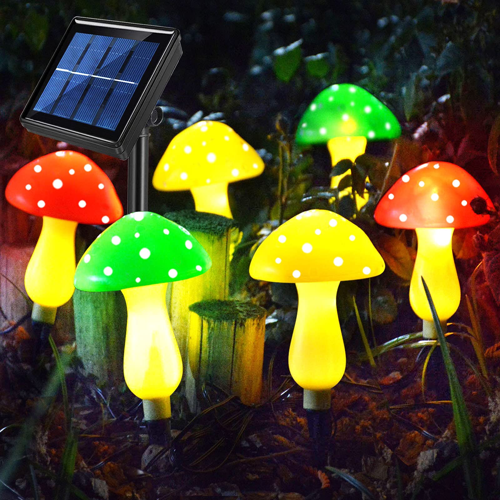 Abkshine Upgraded Outdoor Solar Garden Mushroom Lights(6 Mushrooms Lamps), 8 Modes Outside Waterproof Solar Powered Christmas Li