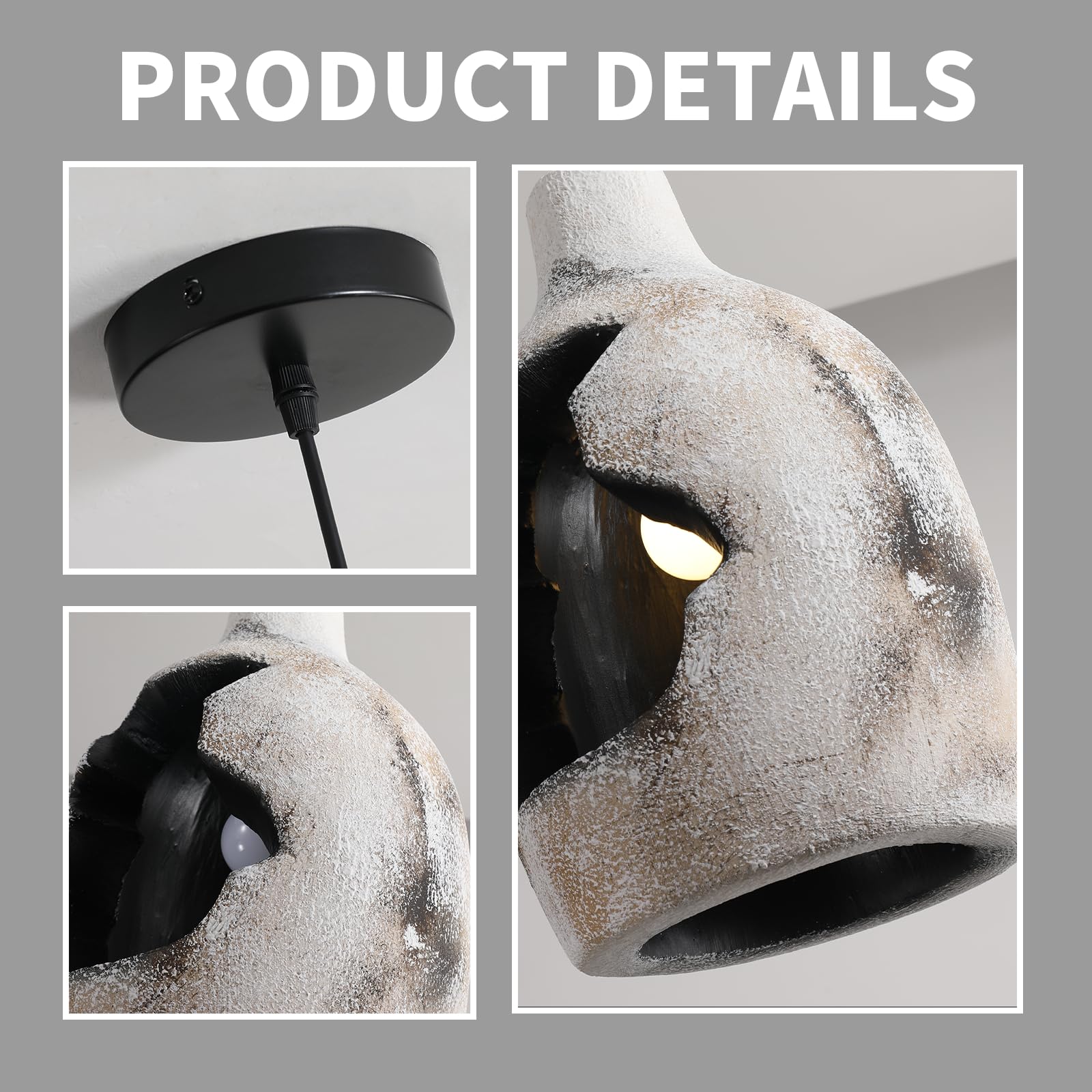 Jaymp Wabi Sabi Pendant Light For Dining Room Kitchen Island Hallway Farmhouse Hanging Lamp E26 Base Retroism Style Wine Bottle Shape Lighting Fixture (Antique White C Shape  D26?H46Cm)