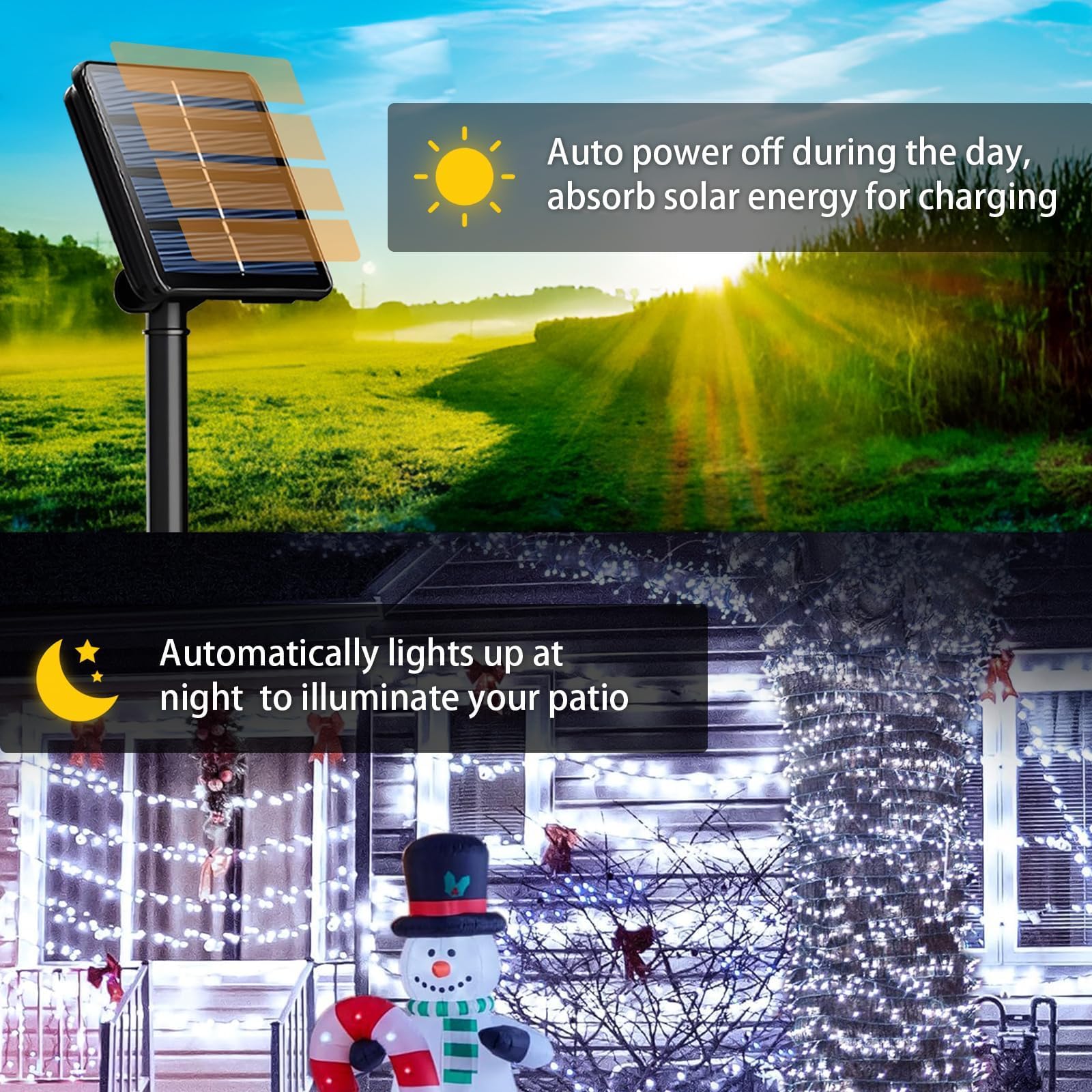 SyouHome Solar String Lights Outdoor, 400 LED, 156Ft, IP65 Waterproof, 8 Lighting Modes, Cool White, 4 Pack