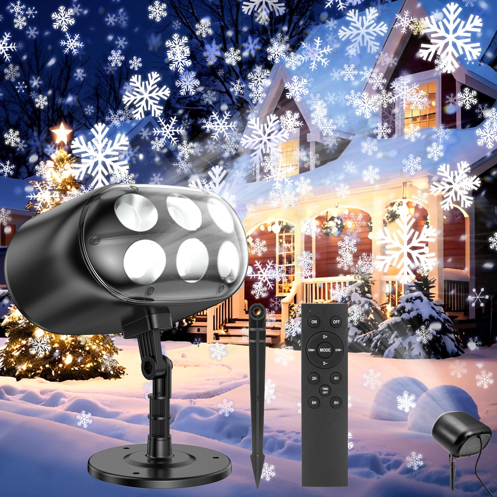 2024 Christmas Snowflake Projector Lights, Snowfall LED Light with Remote, Outdoor IP65 Waterproof for Xmas Holiday Wedding Part