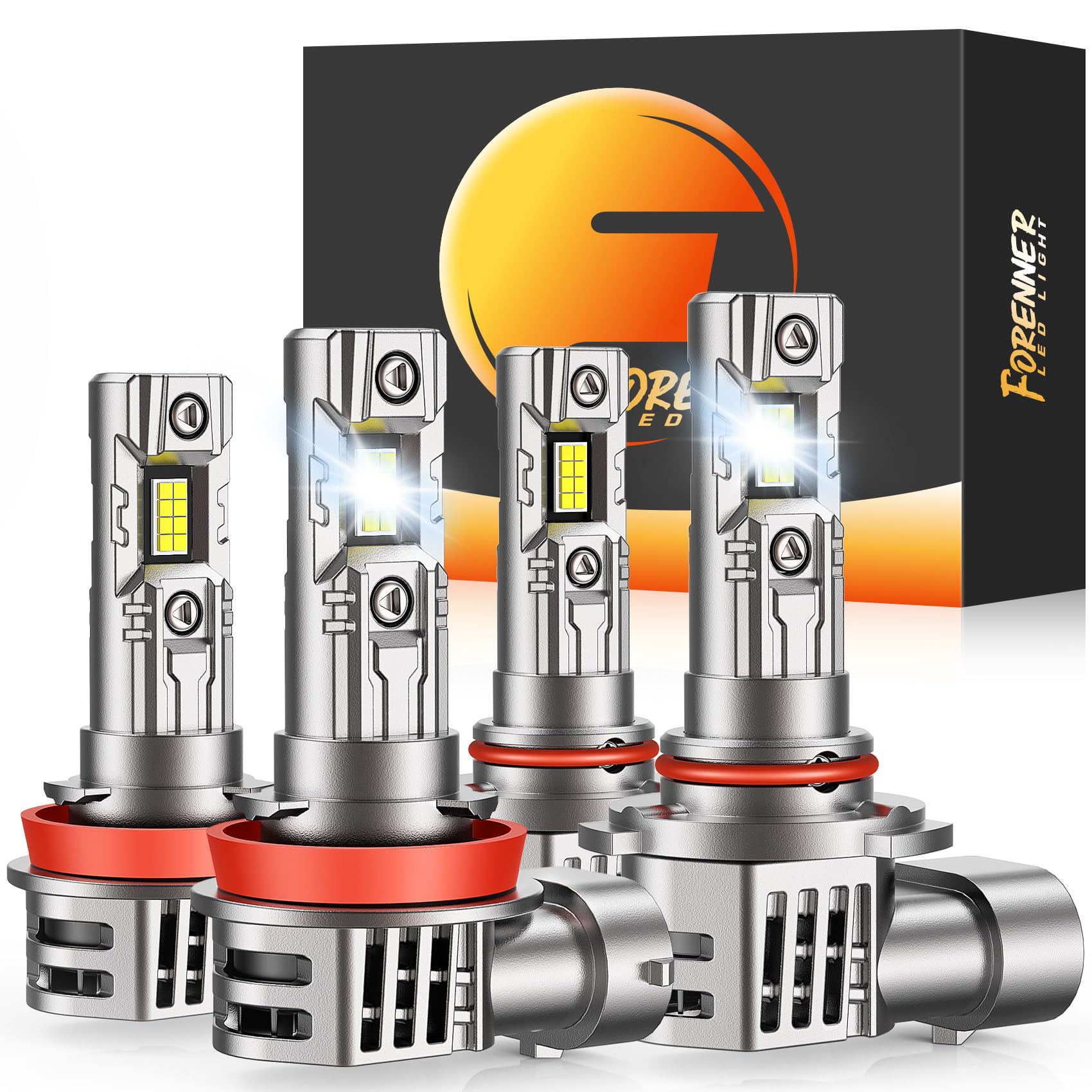 forenner H11 9005 LED Bulbs Combo, 900% Brightness, IP68 Waterproof, H11+9005, Pack of 4
