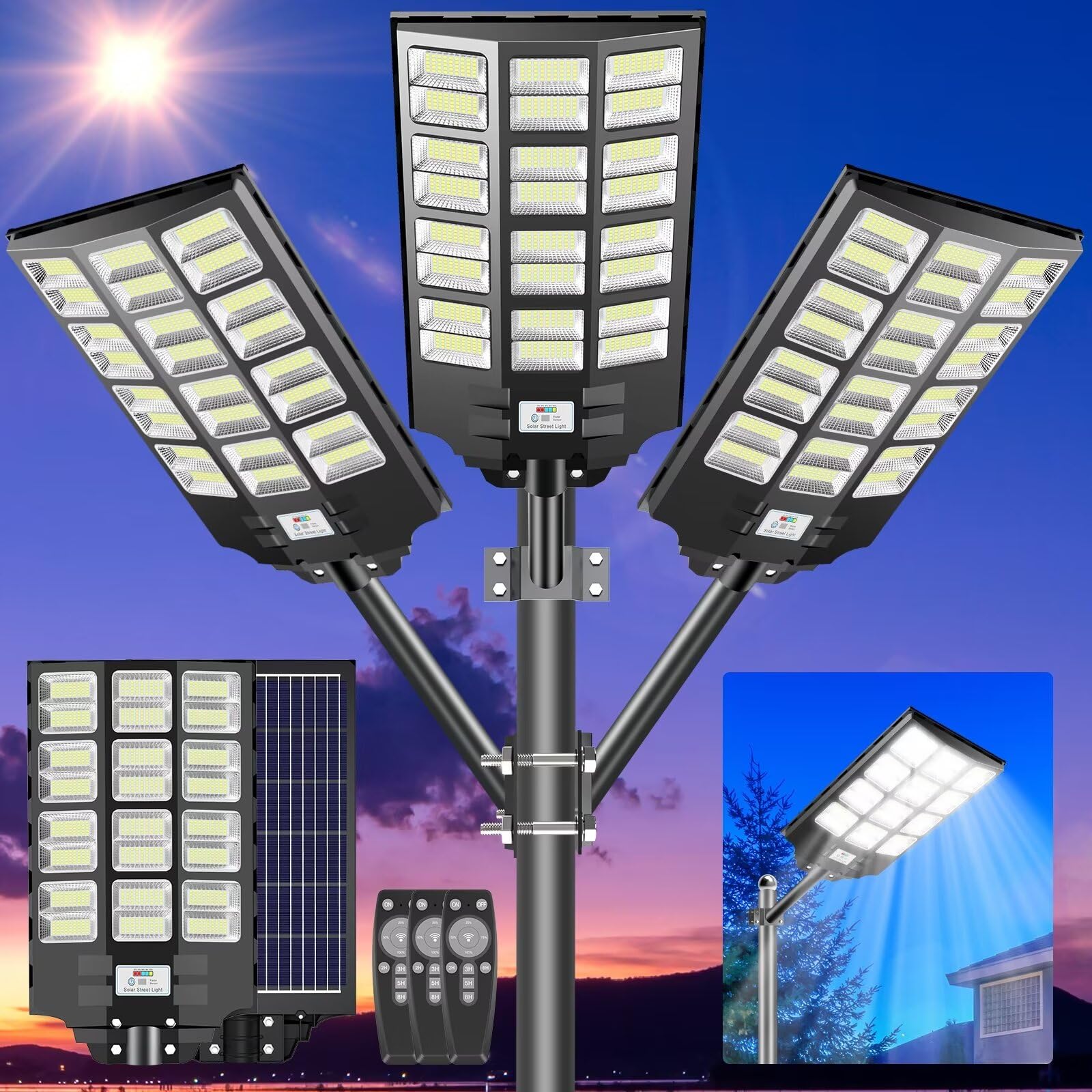 Cedio 4600W Solar Street Lights, 300000 Lumens, Ip66, Dusk To Dawn, Motion Sensor, 