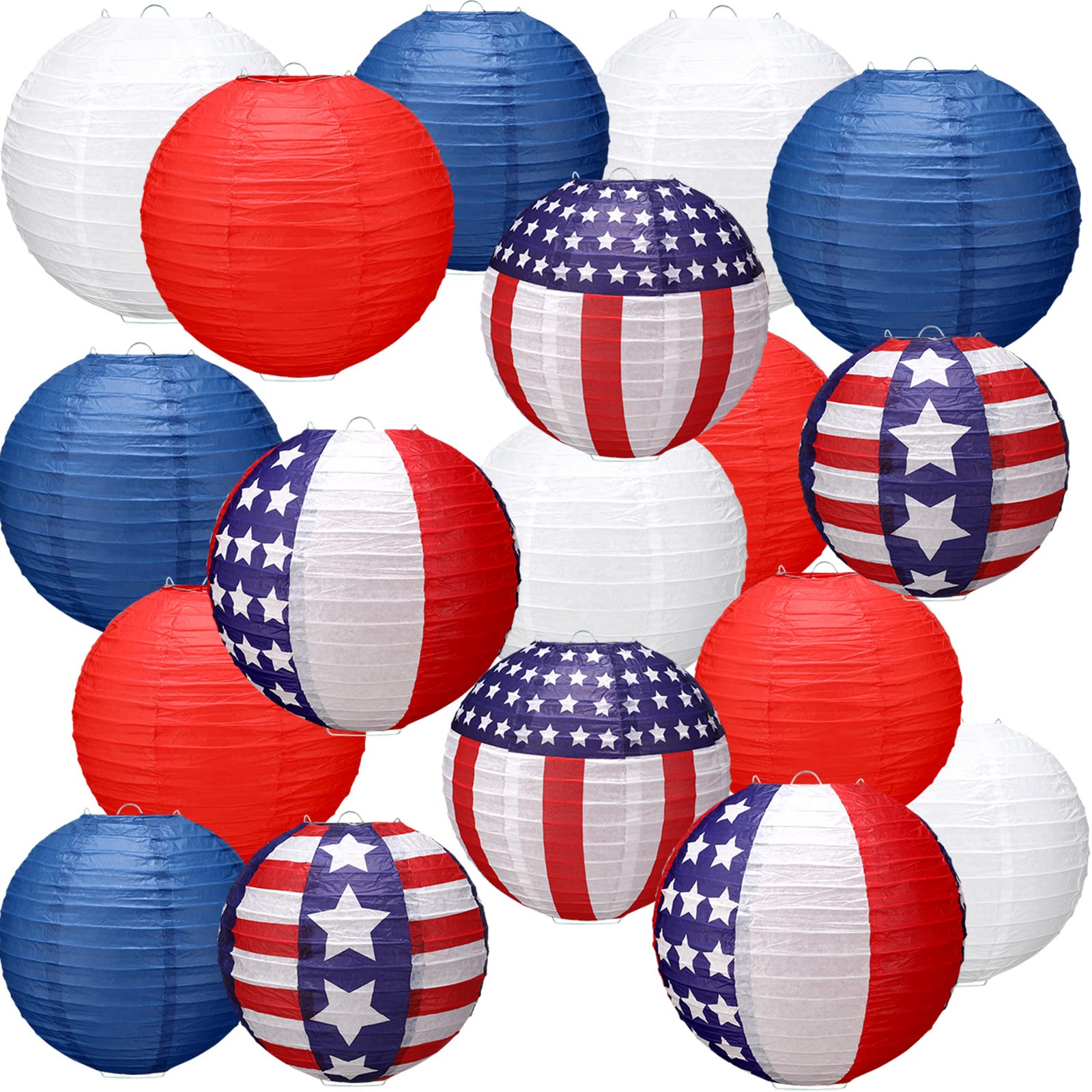 Nosiny 18 Pcs Patriotic Red White and Blue Hanging Paper Lanterns 4th of July Decorations 250 Anniversary American Flag Paper La
