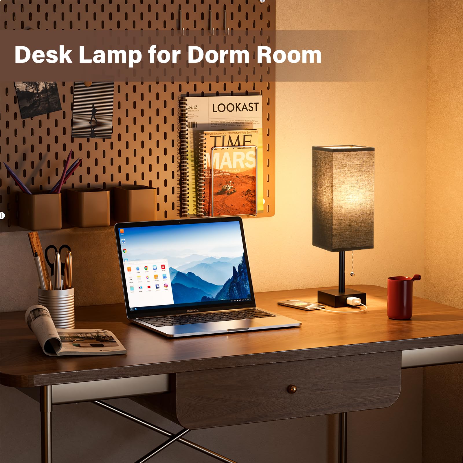 Fenmzee Black Table Lamps For Bedroom Set Of 2 - Nightstand Lamp With Ac Outlet Charging Port, 3 Color Temperatures Desk Light W