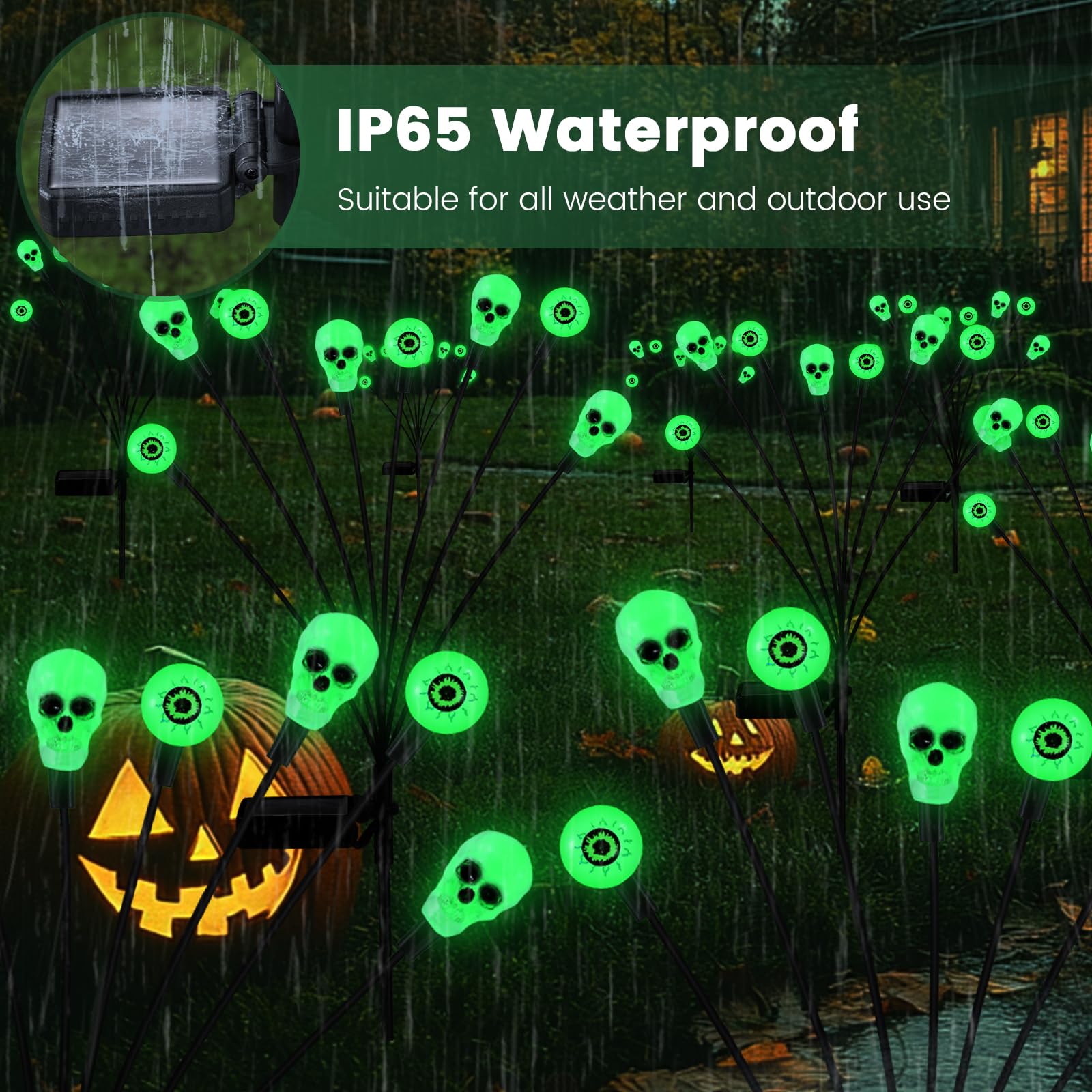 Fensan Solar Halloween Lights Outdoor,Halloween Decorations Outdoor, Scary Halloween Eyeball Lights,2Packs 16Led,Ip65 Waterproof,Halloween Decor For Garden/Yard/Patio/Lawn/Pathway(Green)