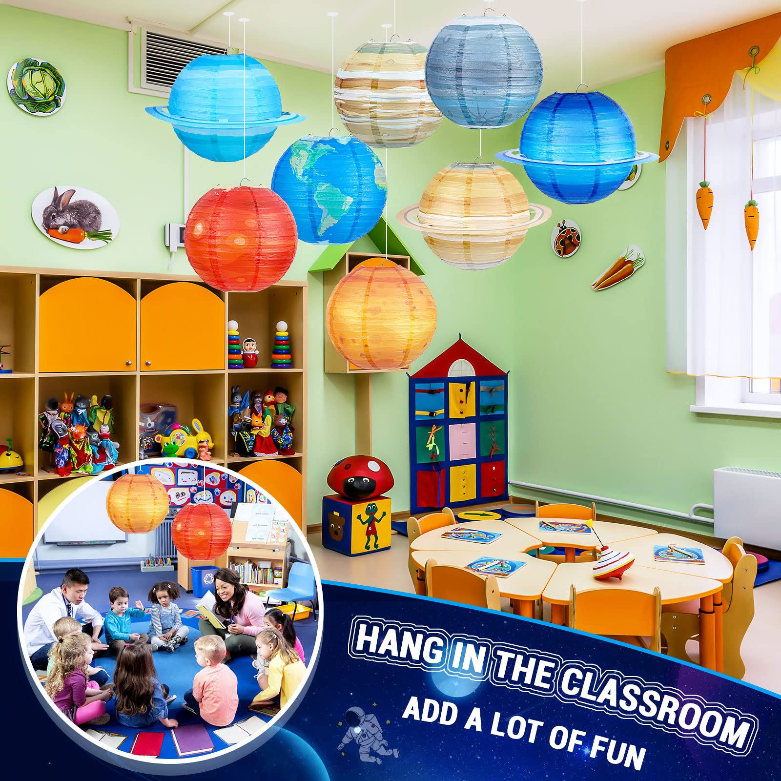 Hortsun 8 Pack Planet Paper Lanterns - Colorful Hanging Space Decorations For Birthday Parties