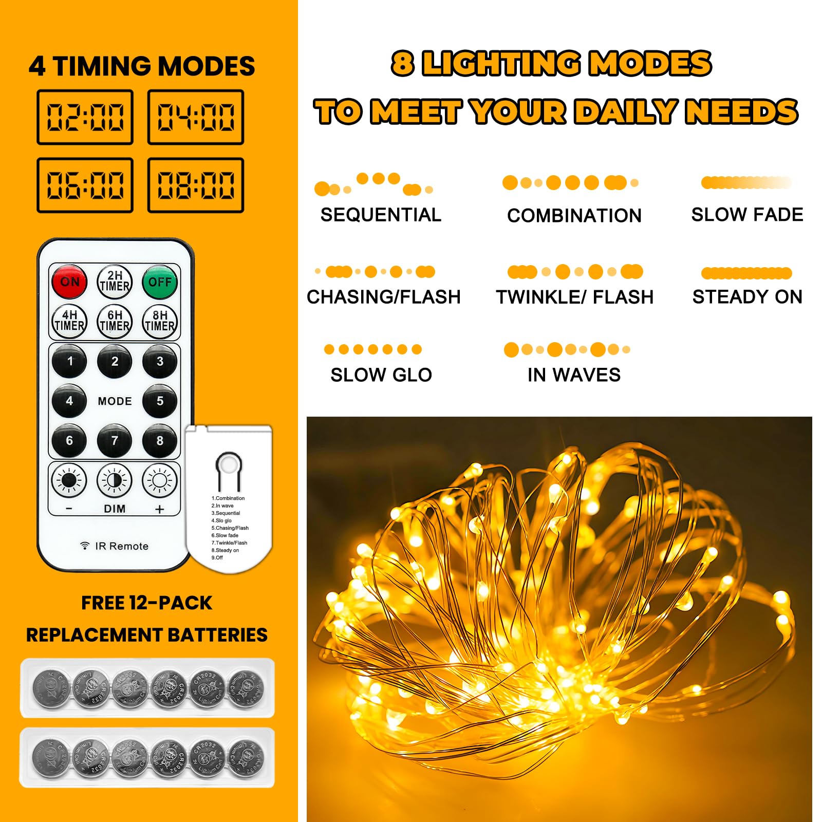 HXWEIYE Fairy Lights 6 Pack Remote & Timer 20LED 7ft Warm White Battery Operated Mini Firefly Lights for Indoor Outdoor Use
