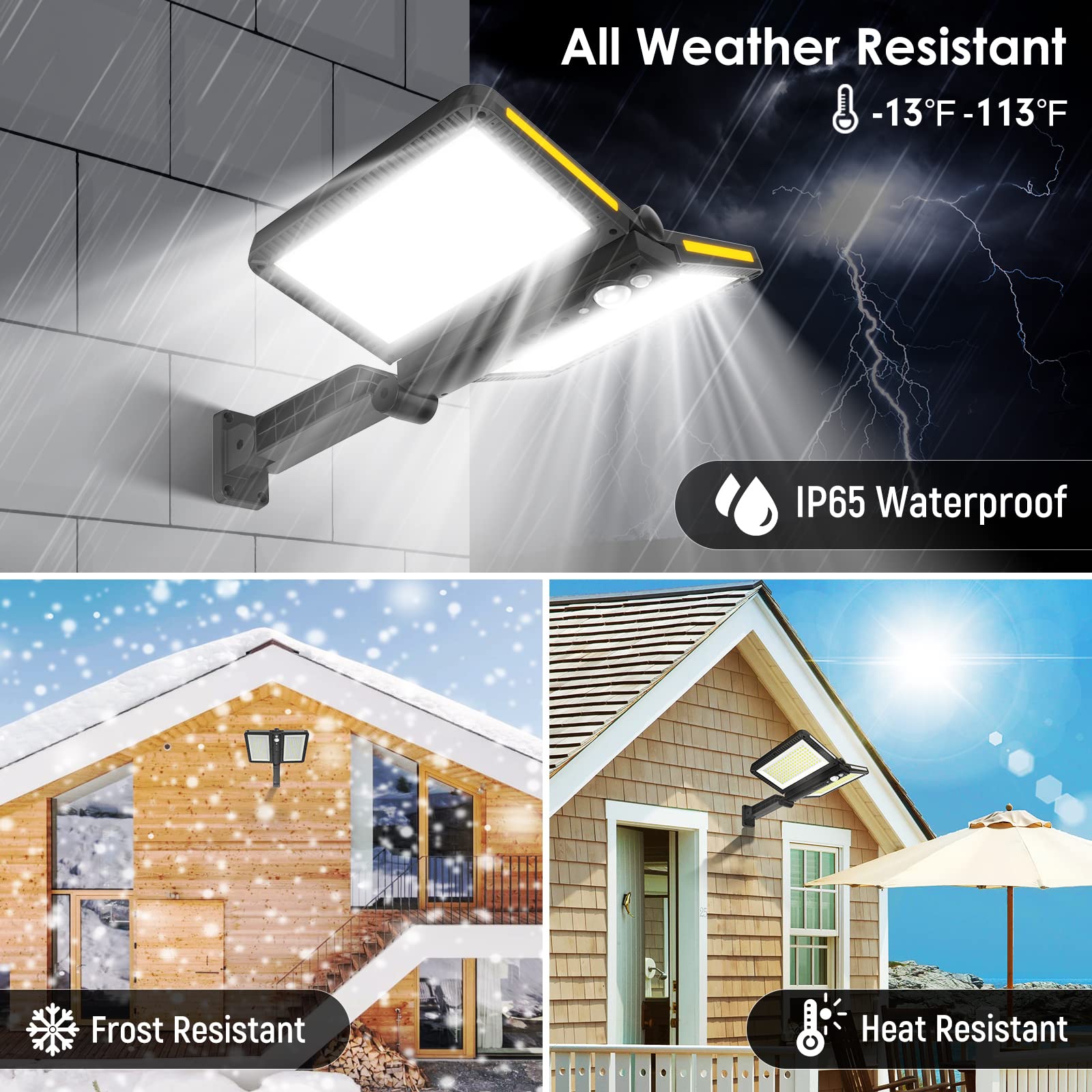 ropelux Solar Outdoor Lights - 6000LM Motion Sensor, IP65 Waterproof, 218LEDs, 2 Pcs, Black, Model J9-SQTV-85WE