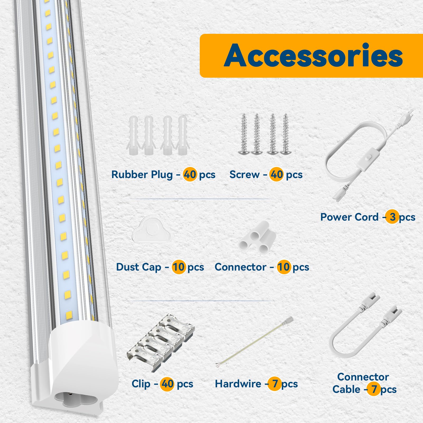 JESLED 8FT LED Shop Lights 10-Pack - 100W 15000LM V-Shape T8 Tubes, Clear Cover, Plug & Play for Garage & Warehouse