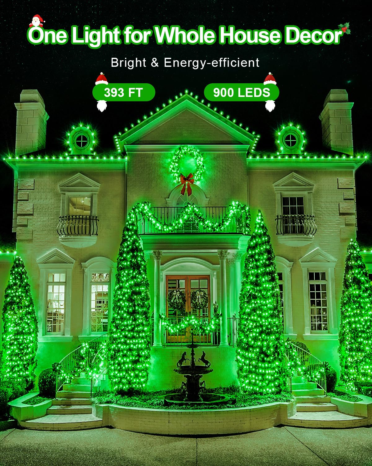 JIXXULVU LED Christmas Lights, 355FT 900LED, Waterproof, 8 Modes, Dimmable, Green, Model 300L