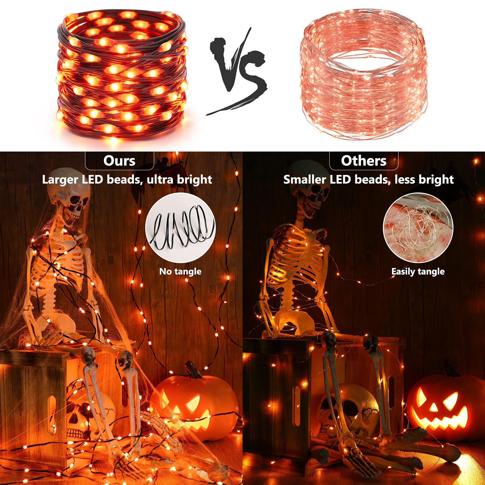 Brizled Orange Halloween Lights, 2 Pack 17.38Ft 50 Led Halloween Lights, 8 Modes Halloween String Lights With Timer, Waterproof