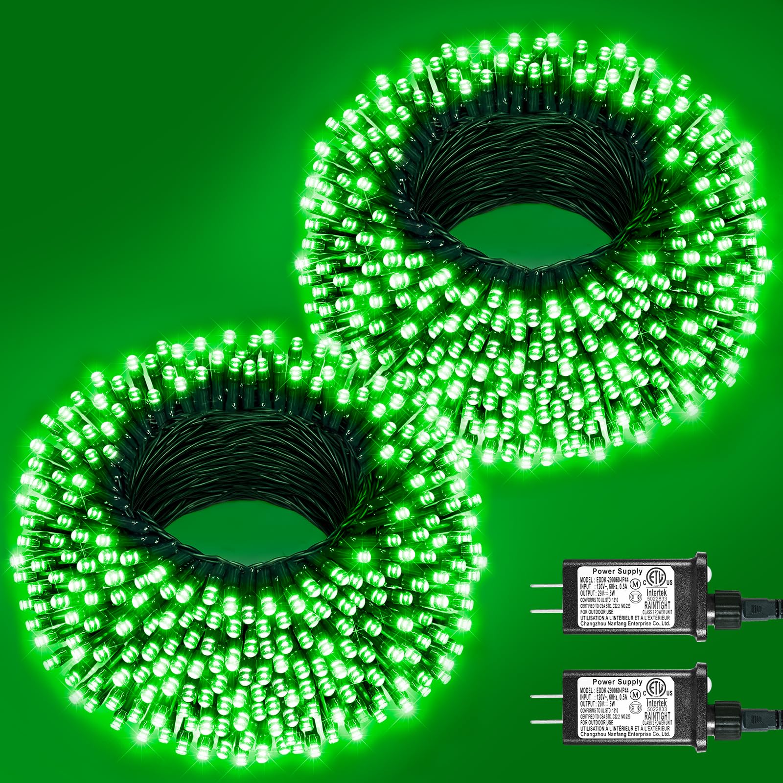 2 Pack Christmas Lights Outdoor, Total 200FT 600LED Christmas Tree Lights with 8 Modes Waterproof, Green Wire String Lights for 