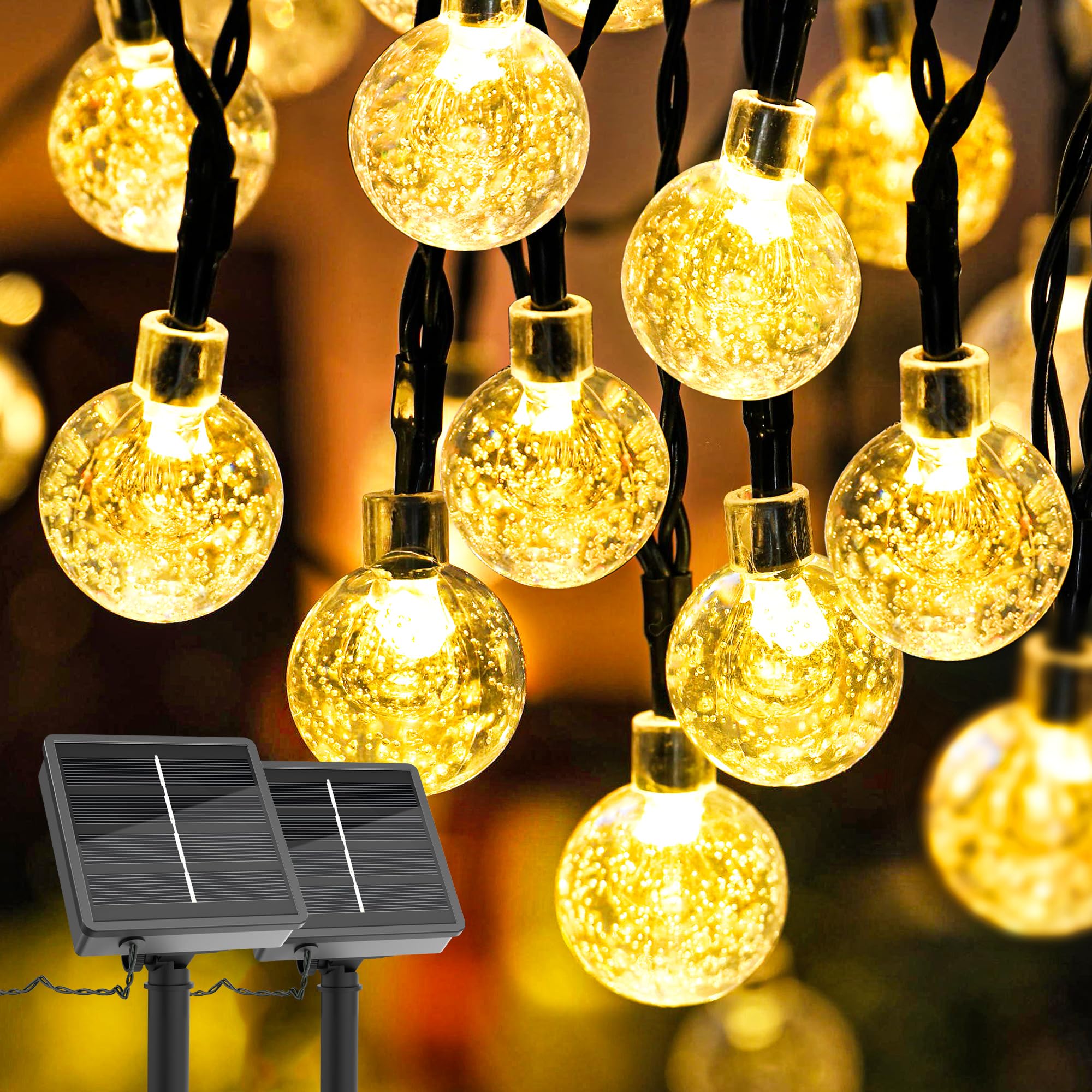 DomiHue Solar Lights Outdoor Waterproof, Total 36ft 60 LEDs Crystal Globe Lights with 8 Modes, Solar String Lights for Outside, 