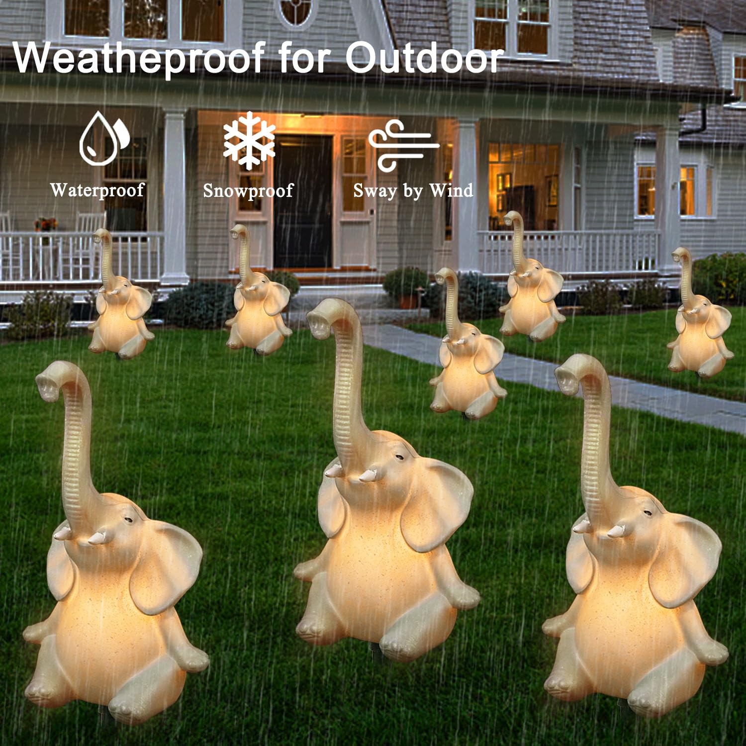 Solar Outdoor Elephant Statues Lights, 3 Pack New Upgraded Solar Garden Lights Outdoor Waterproof Solar Lights For Garden Decor,